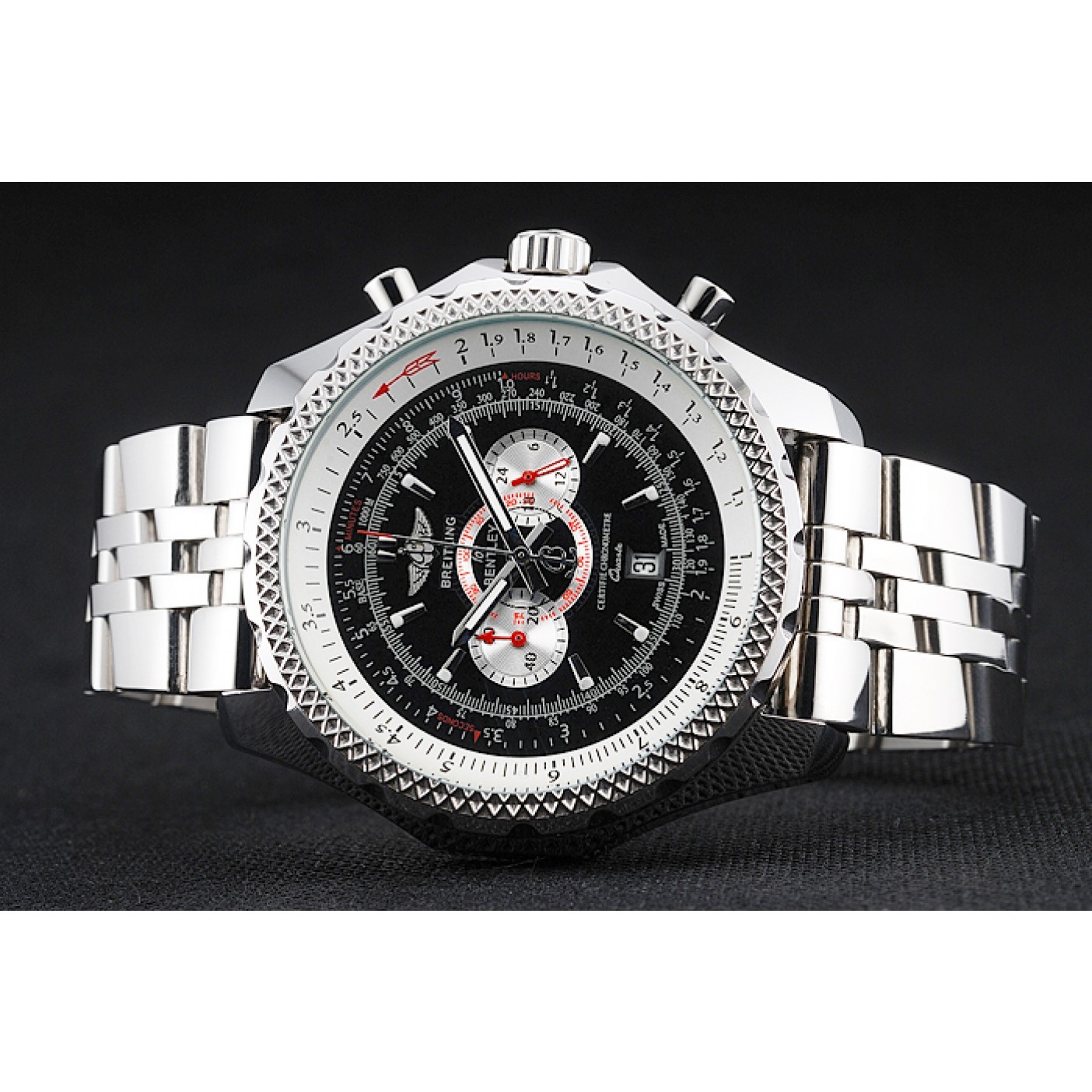 MiroTime Breitling Bentley Chronograph Black Dial Stainless Steel Strap 98192