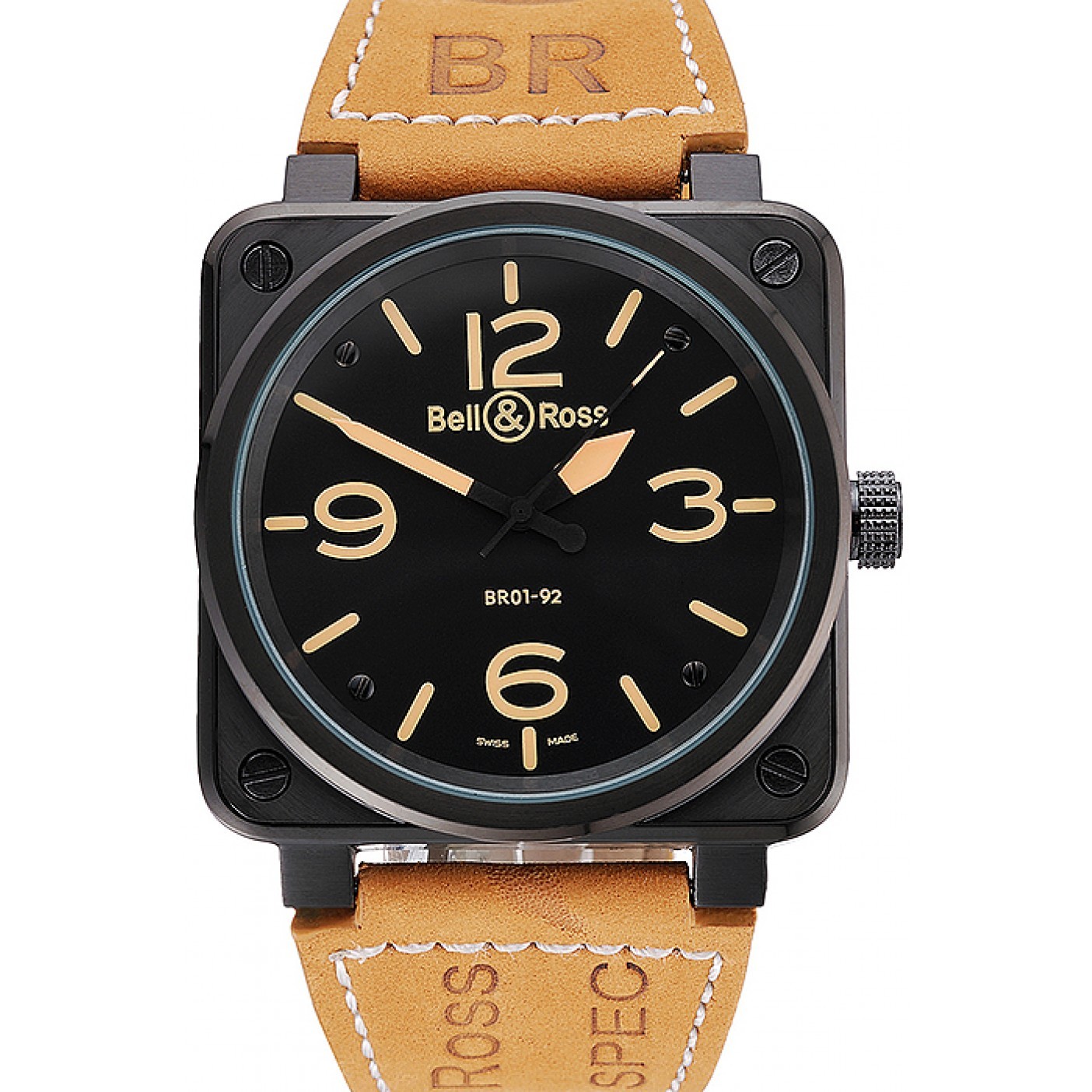 MiroTime Bell and Ross BR 01-92 Black Dial Black Case Brown Leather Strap