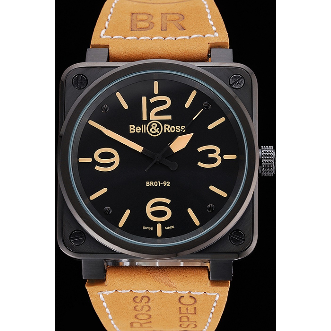 MiroTime Bell and Ross BR 01-92 Black Dial Black Case Brown Leather Strap