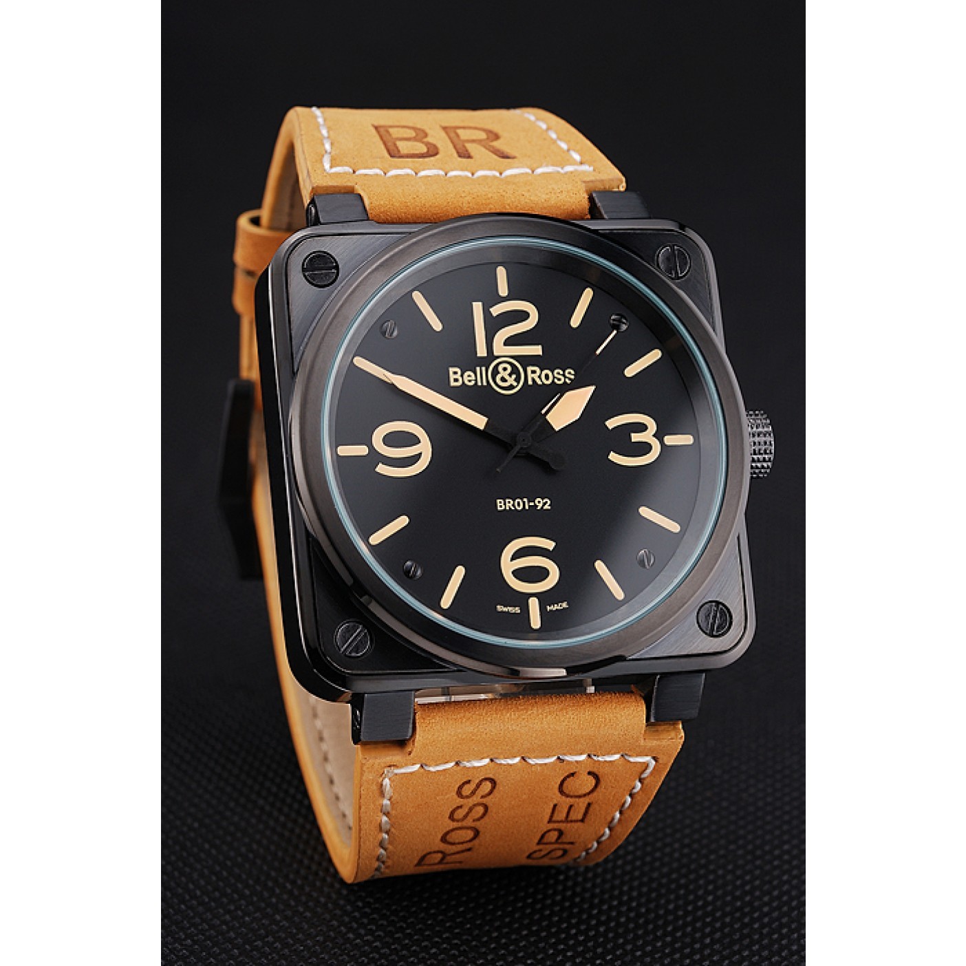 MiroTime Bell and Ross BR 01-92 Black Dial Black Case Brown Leather Strap