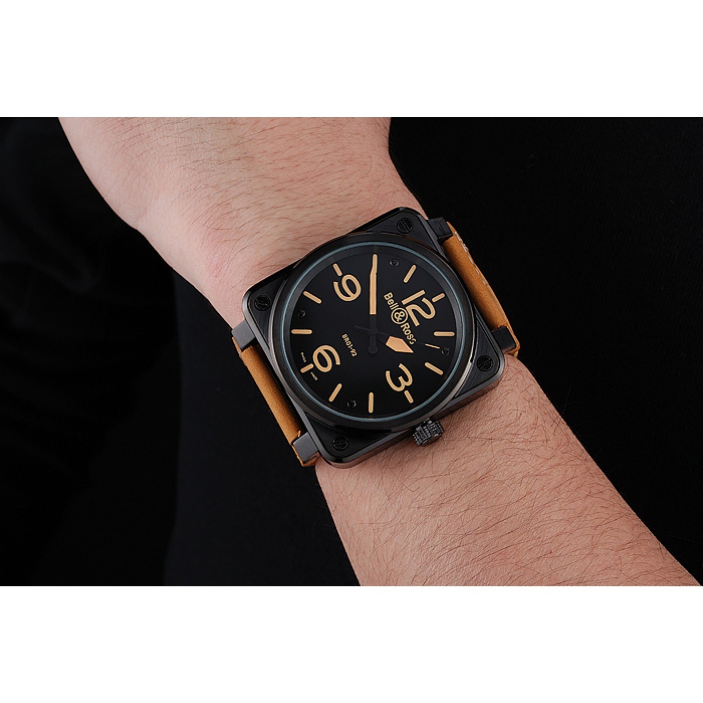 MiroTime Bell and Ross BR 01-92 Black Dial Black Case Brown Leather Strap