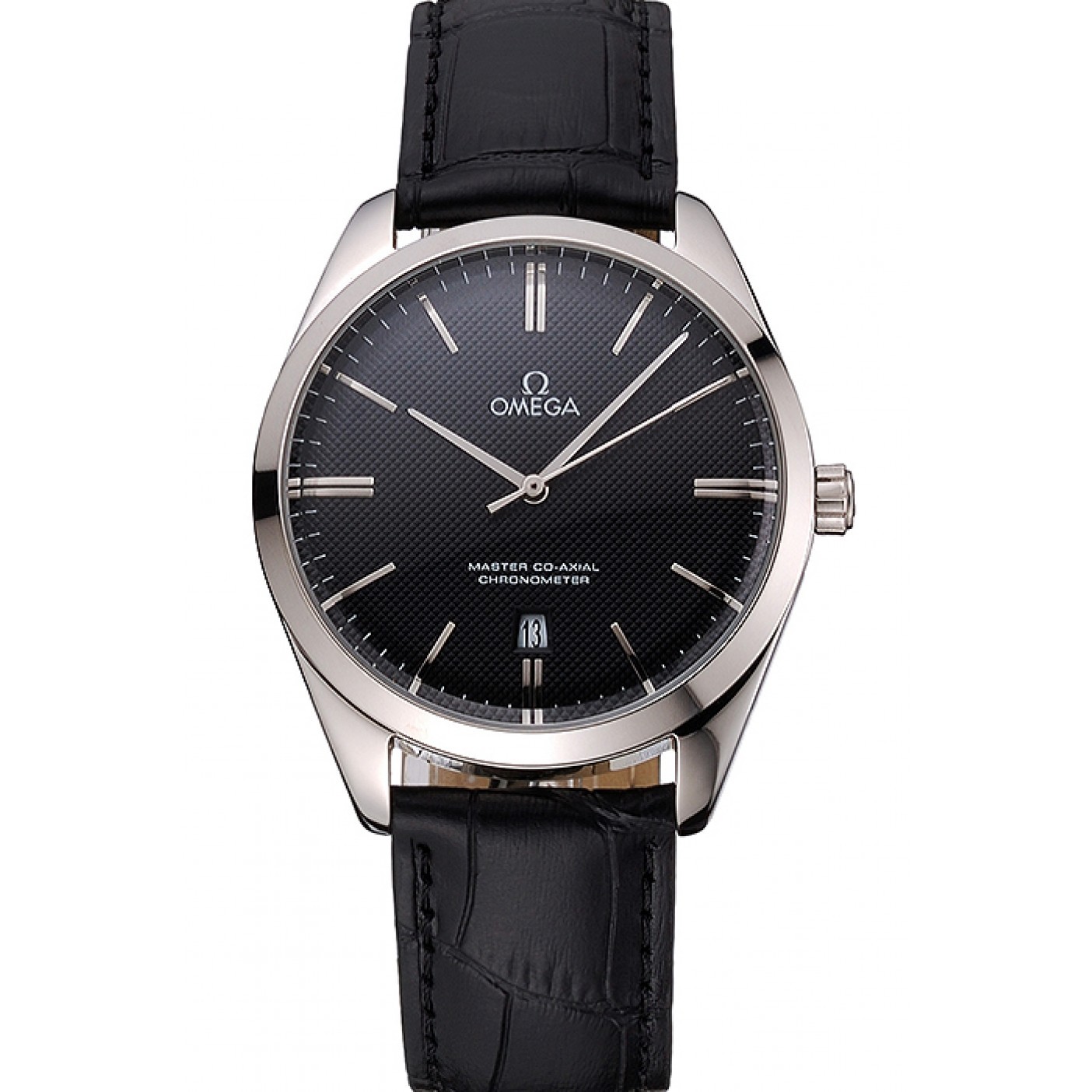 MiroTime Omega Tresor Master Co-Axial Black Dial Stainless Steel Case Black Leather Strap