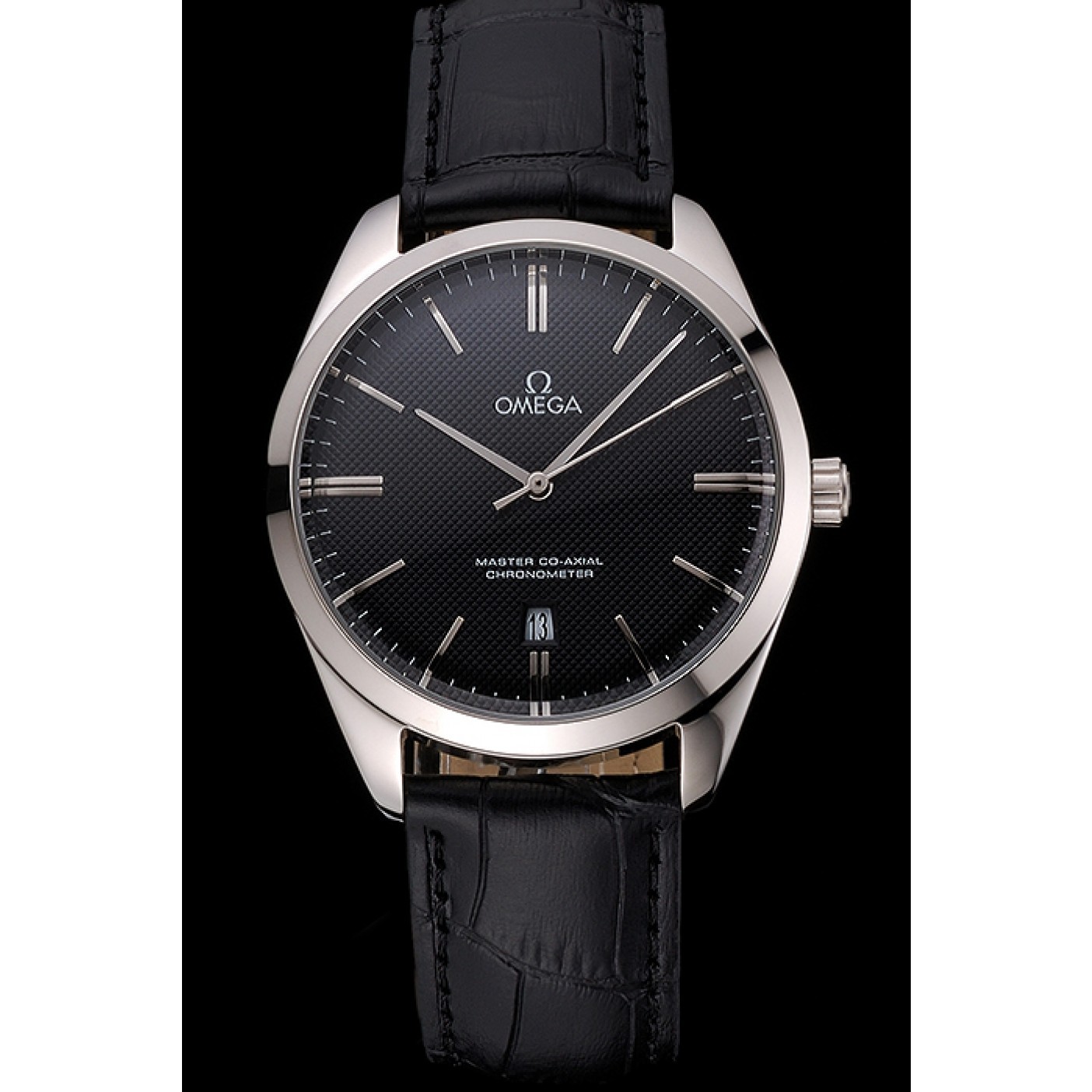MiroTime Omega Tresor Master Co-Axial Black Dial Stainless Steel Case Black Leather Strap