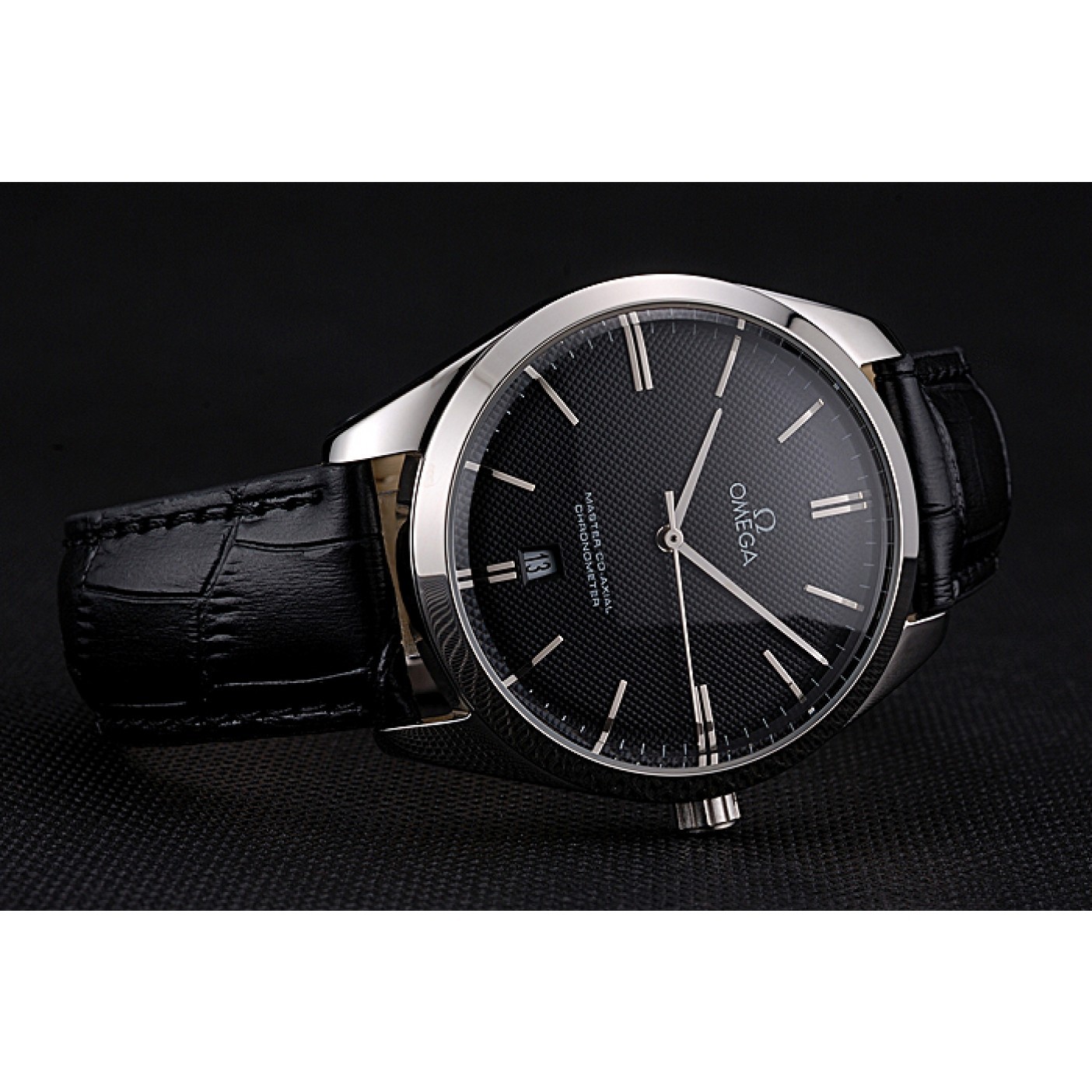 MiroTime Omega Tresor Master Co-Axial Black Dial Stainless Steel Case Black Leather Strap