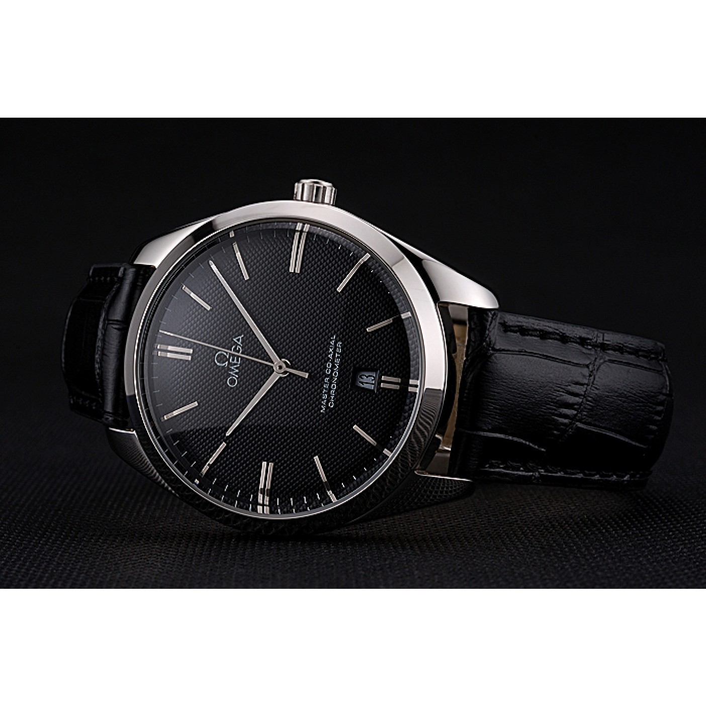 MiroTime Omega Tresor Master Co-Axial Black Dial Stainless Steel Case Black Leather Strap