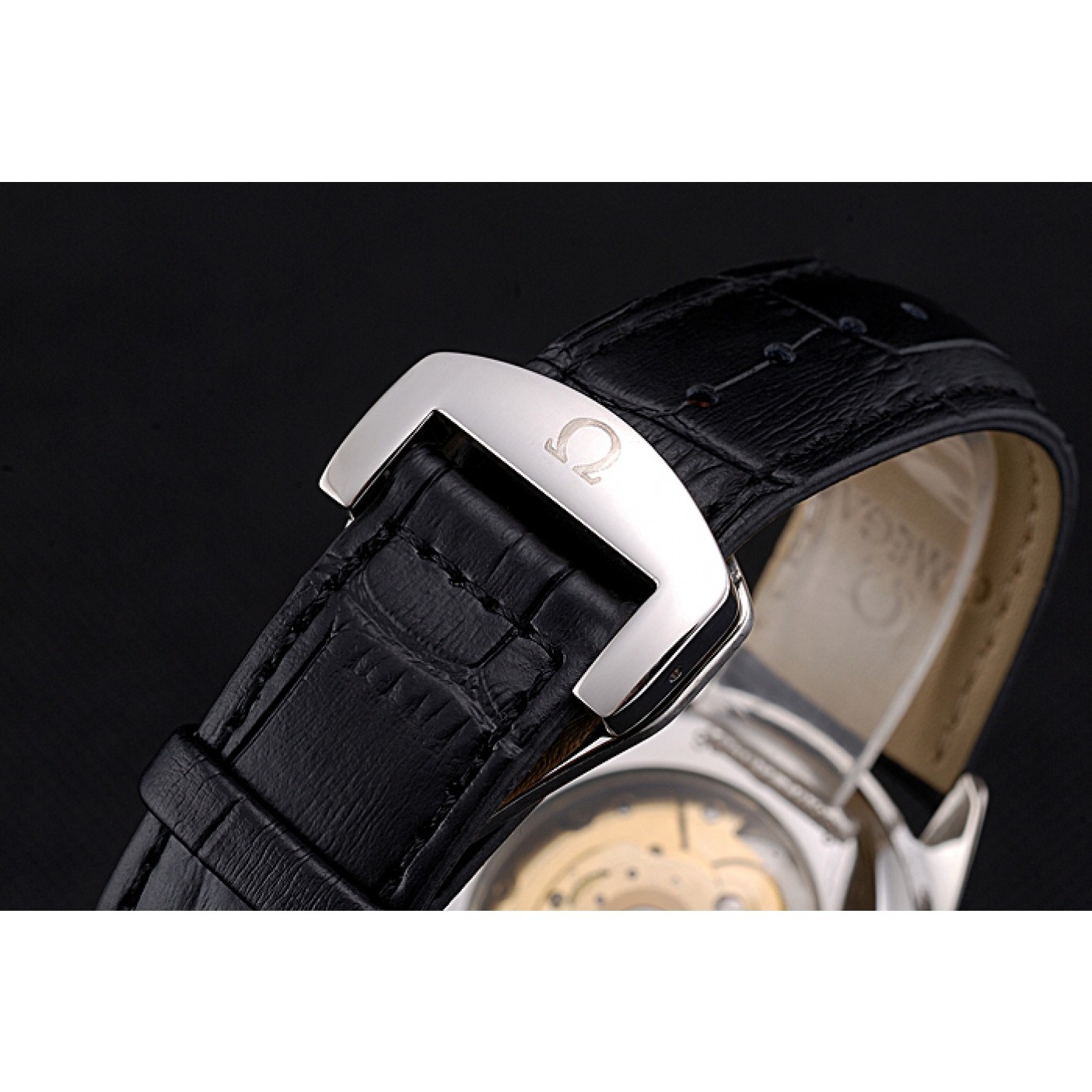 MiroTime Omega Tresor Master Co-Axial Black Dial Stainless Steel Case Black Leather Strap
