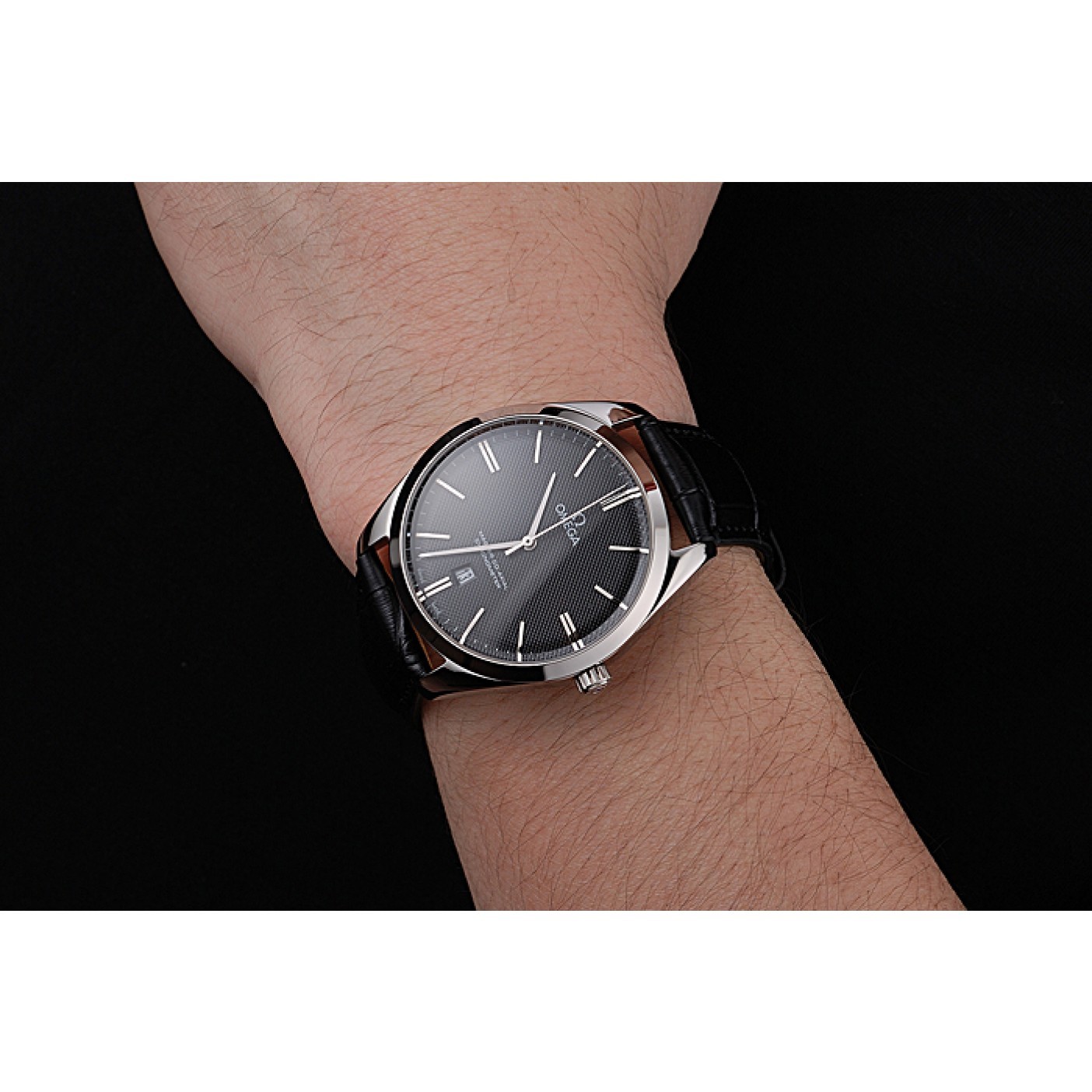 MiroTime Omega Tresor Master Co-Axial Black Dial Stainless Steel Case Black Leather Strap