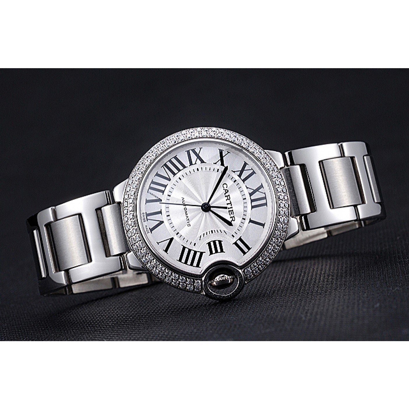MiroTime Swiss Cartier Ballon Bleu Silver Dial Diamond Case Stainless Steel Bracelet