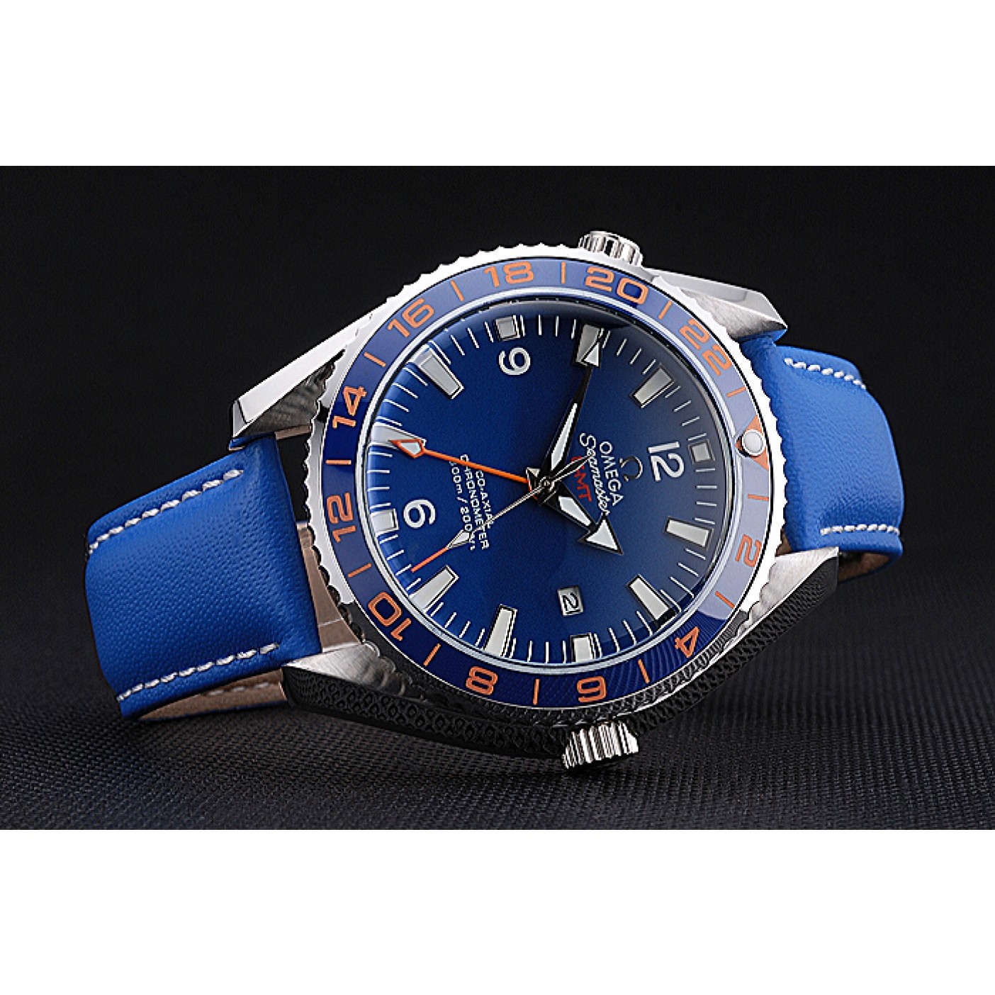 MiroTime Omega Seamaster Planet Ocean GMT Blue Dial Blue Leather Band 622394