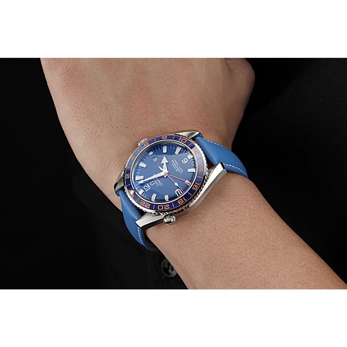 MiroTime Omega Seamaster Planet Ocean GMT Blue Dial Blue Leather Band 622394
