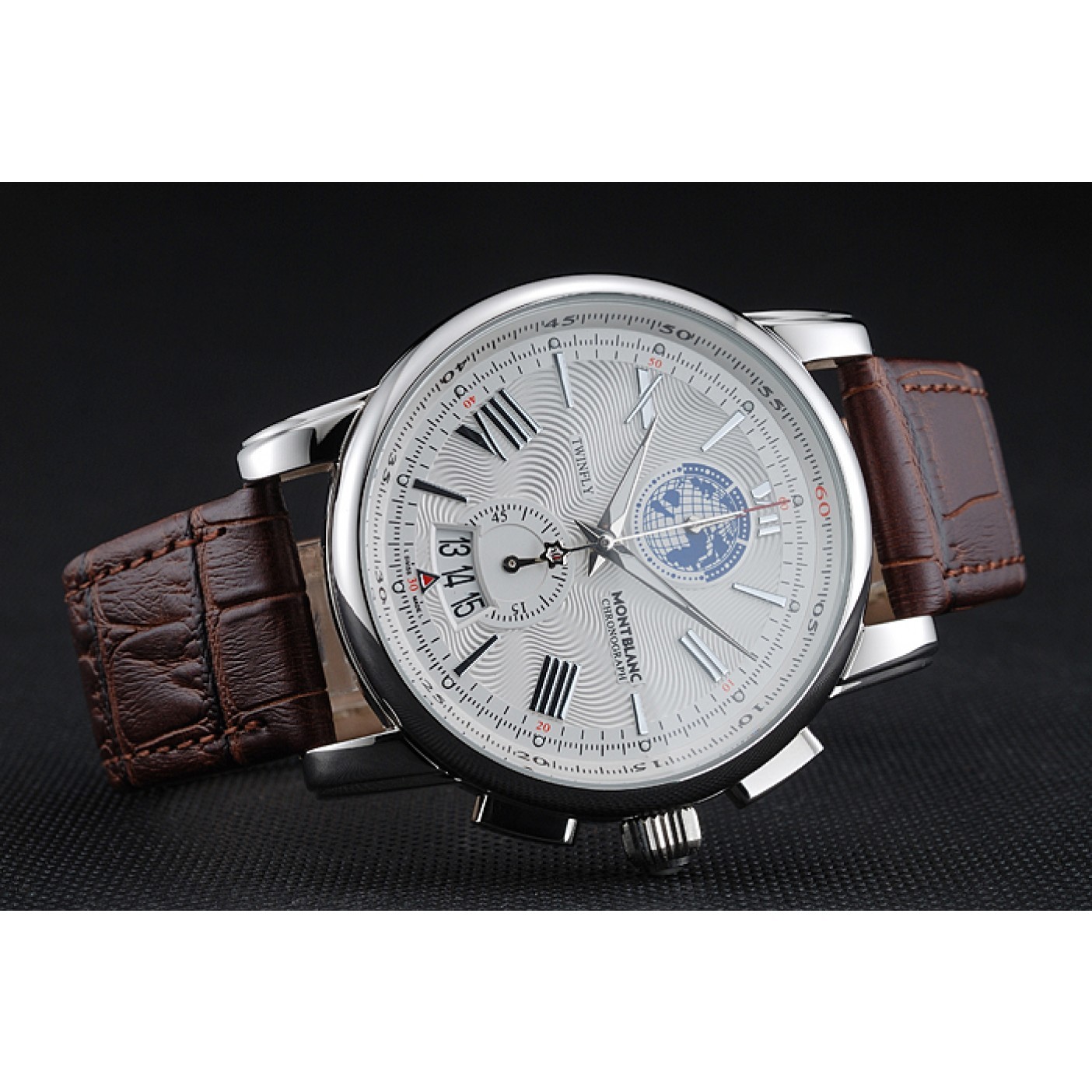 MiroTime Montblanc Twinfly Chronograph White Dial Brown Leather Bracelet 1454117