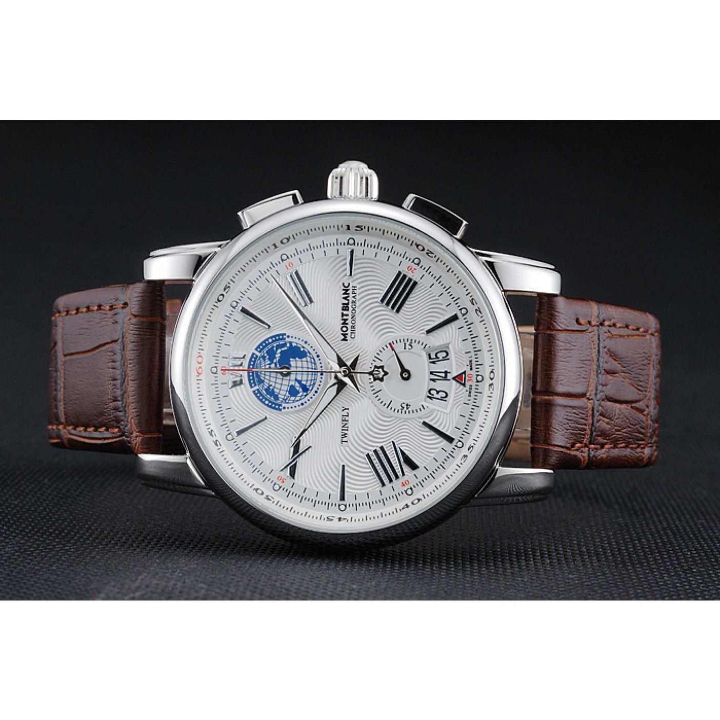 MiroTime Montblanc Twinfly Chronograph White Dial Brown Leather Bracelet 1454117
