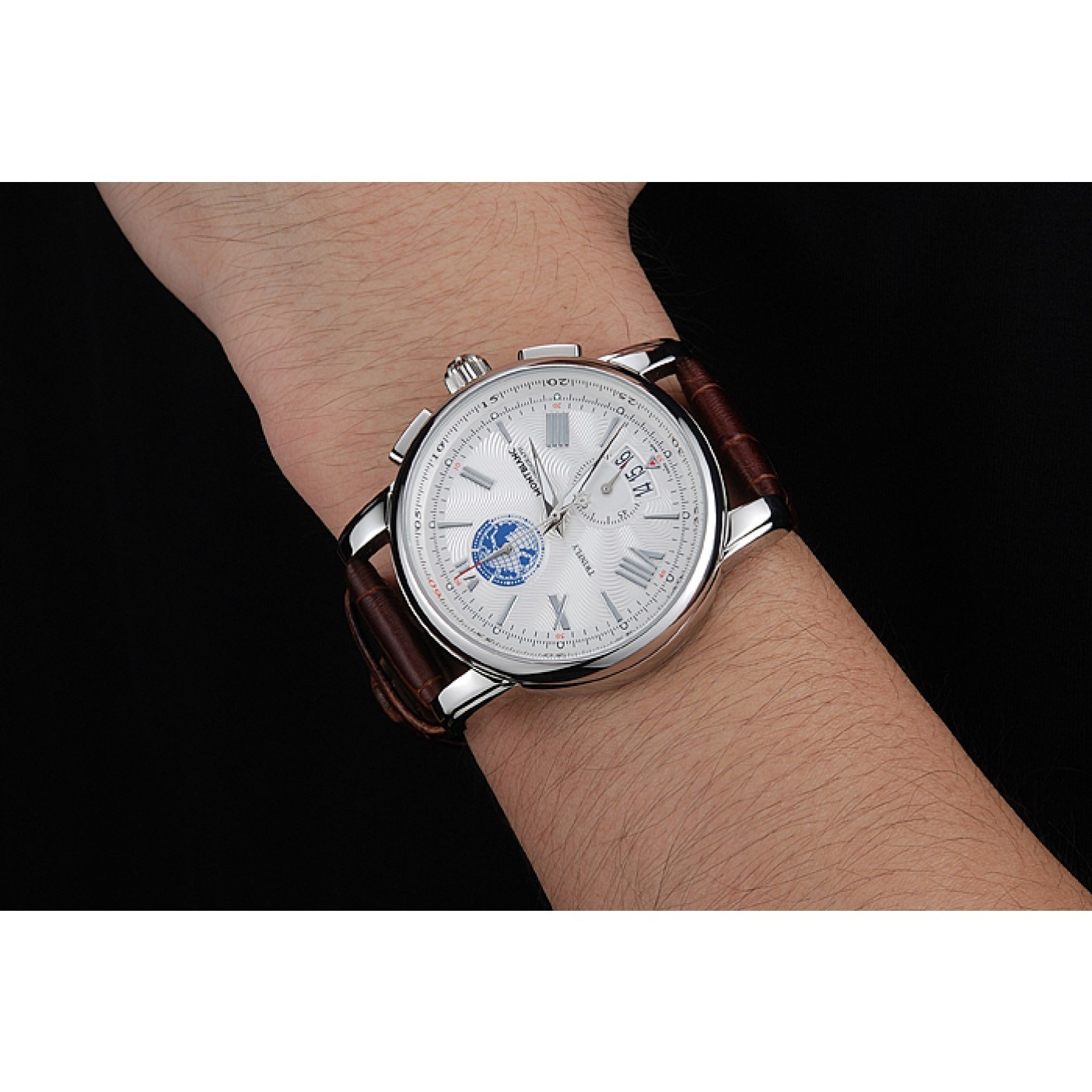 MiroTime Montblanc Twinfly Chronograph White Dial Brown Leather Bracelet 1454117