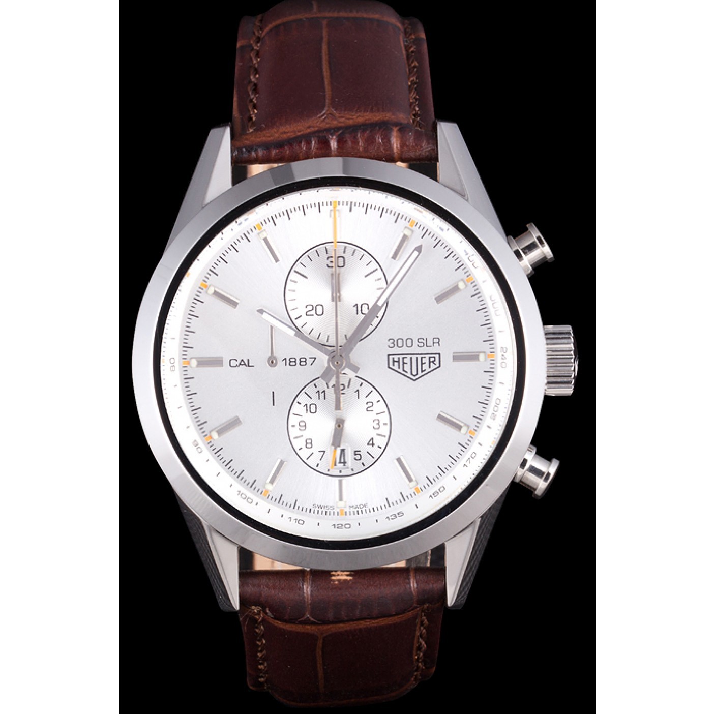 MiroTime Tag Heuer SLR Brushed Stainless Steel Case Silver Dial Brown Leather Strap