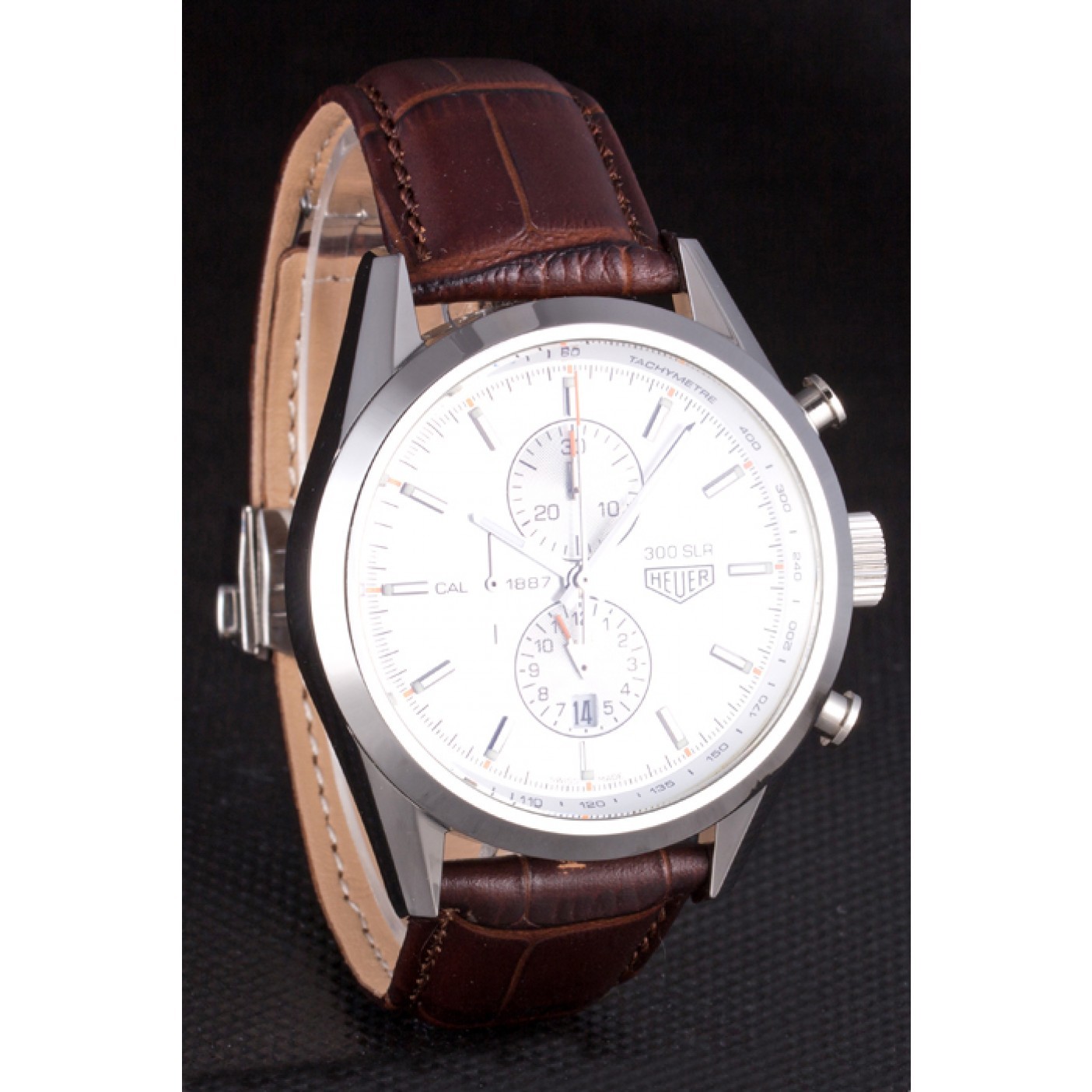 MiroTime Tag Heuer SLR Brushed Stainless Steel Case Silver Dial Brown Leather Strap