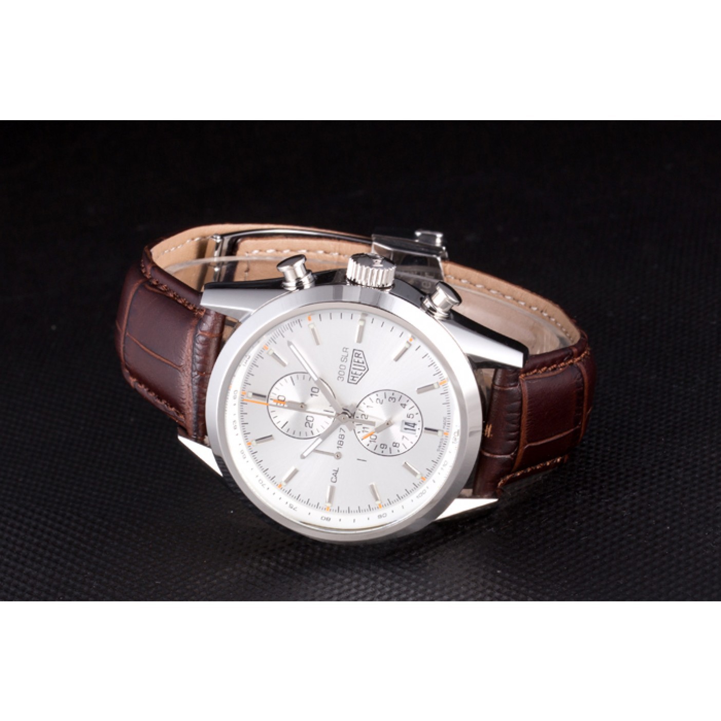 MiroTime Tag Heuer SLR Brushed Stainless Steel Case Silver Dial Brown Leather Strap