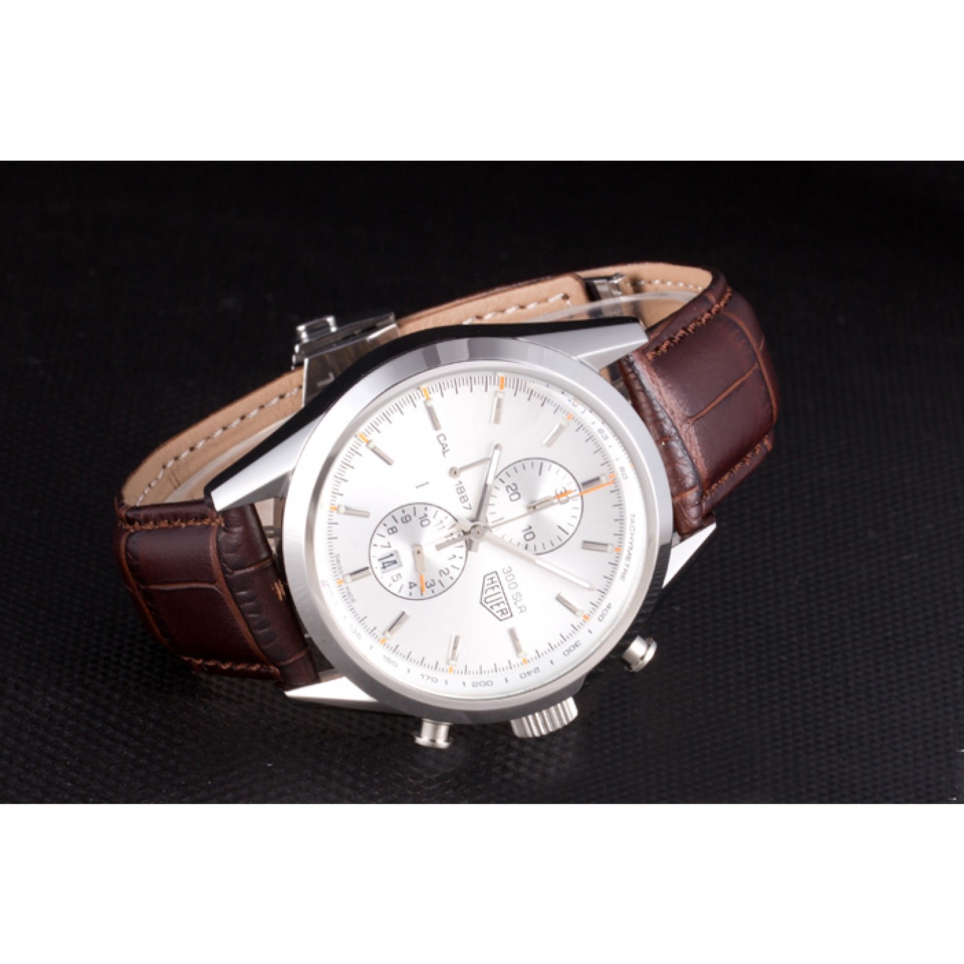 MiroTime Tag Heuer SLR Brushed Stainless Steel Case Silver Dial Brown Leather Strap