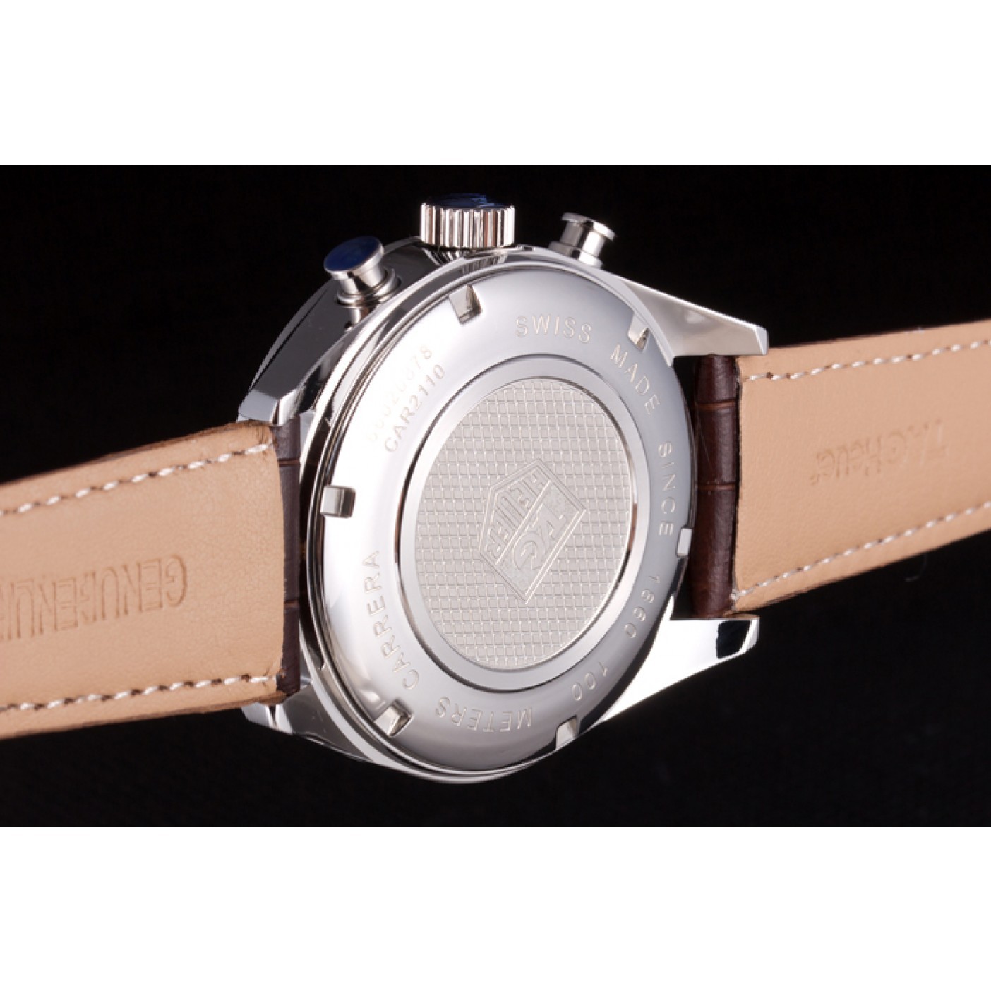 MiroTime Tag Heuer SLR Brushed Stainless Steel Case Silver Dial Brown Leather Strap