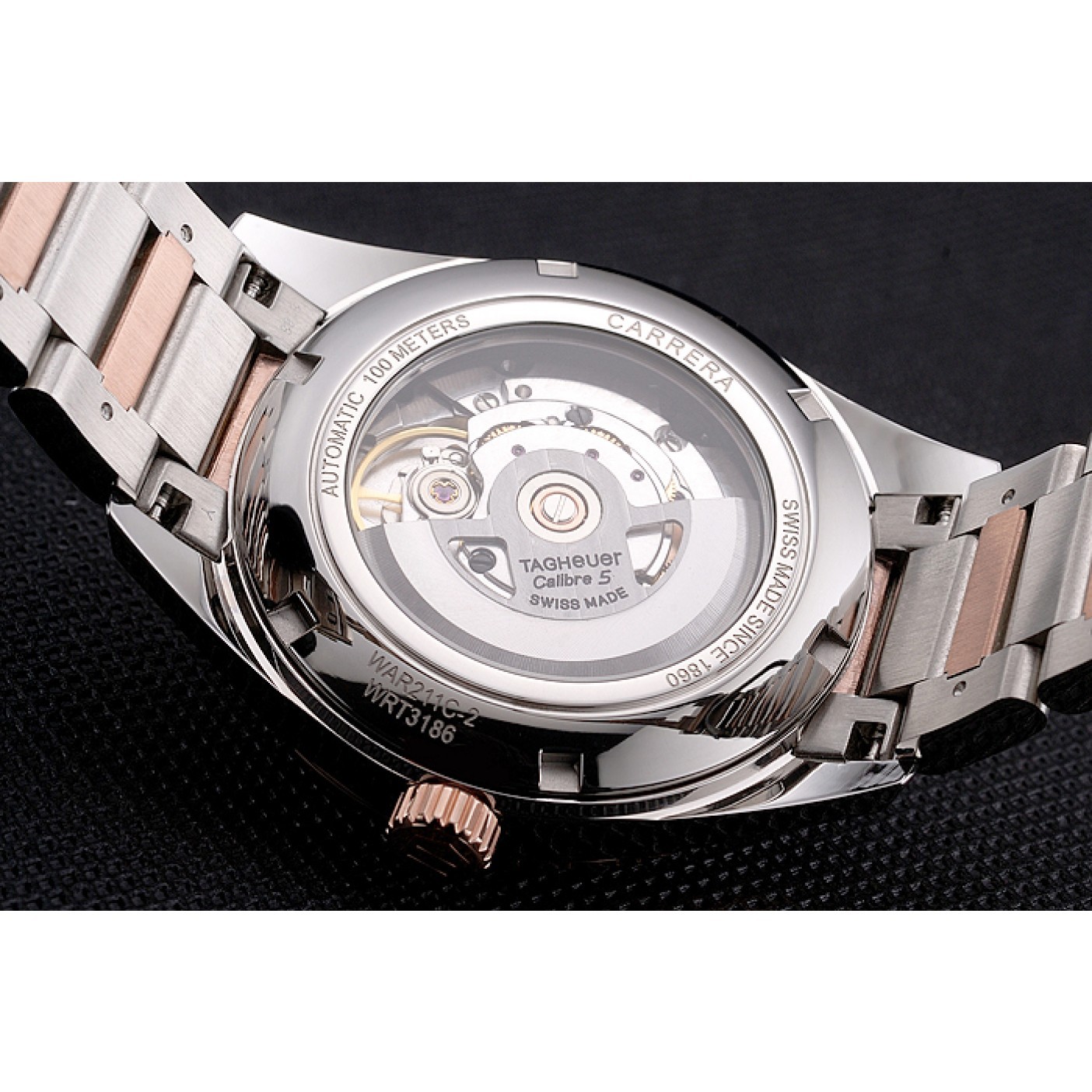 MiroTime Swiss Tag Heuer Carrera Calibre 5 White Dial Rose Gold Case Two Tone Bracelet
