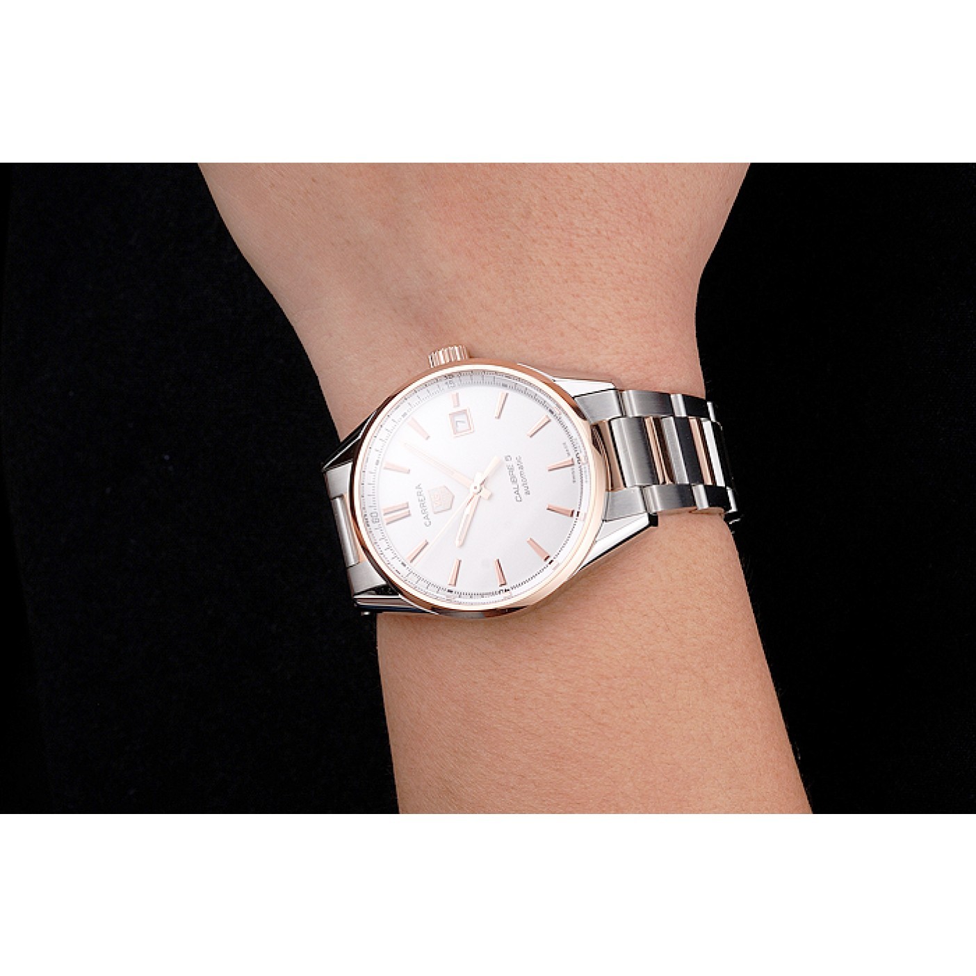 MiroTime Swiss Tag Heuer Carrera Calibre 5 White Dial Rose Gold Case Two Tone Bracelet