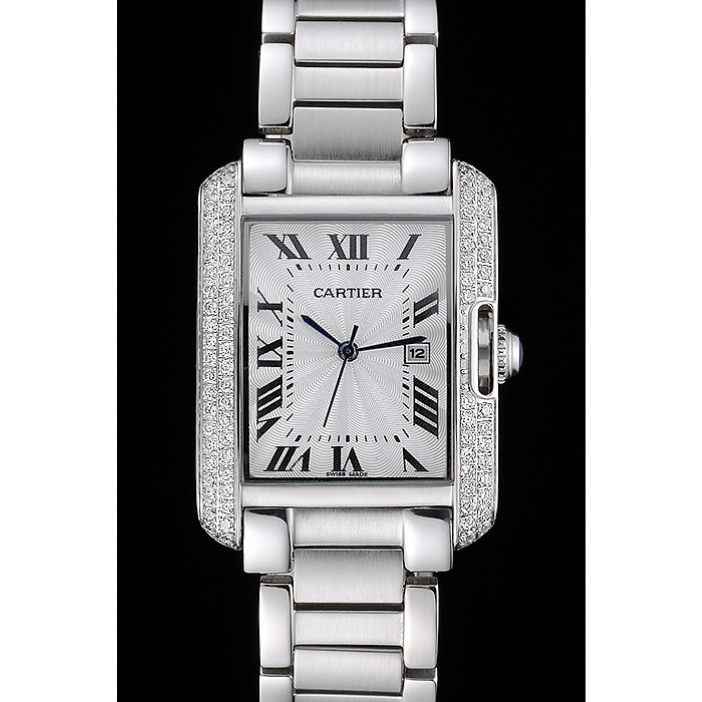 MiroTime Cartier Tank Anglaise 30mm White Dial Diamonds Steel Case Stainless Steel Bracelet