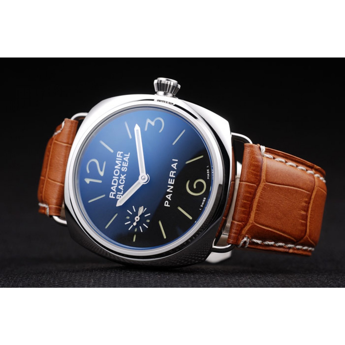 MiroTime Panerai Radiomir Polished Stainless Steel Case Black Dial Brown Leather Strap 98141