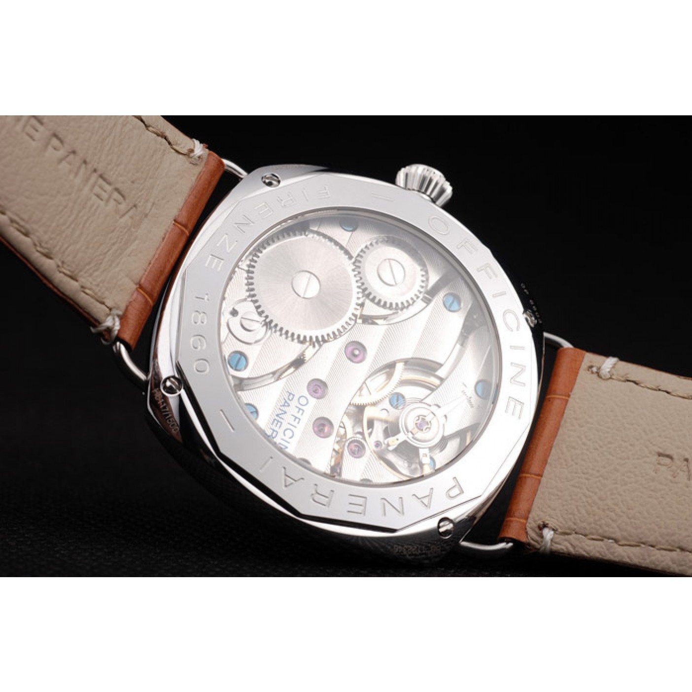MiroTime Panerai Radiomir Polished Stainless Steel Case Black Dial Brown Leather Strap 98141