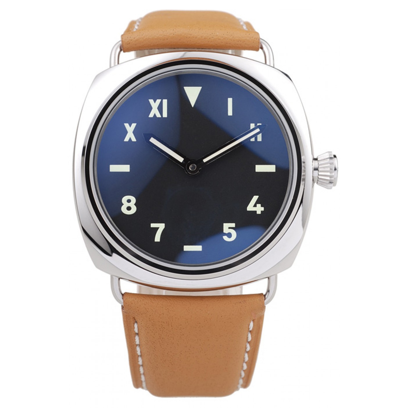 MiroTime Panerai Radiomir Polished Stainless Steel Case Black Dial Brown Leather Strap 98160
