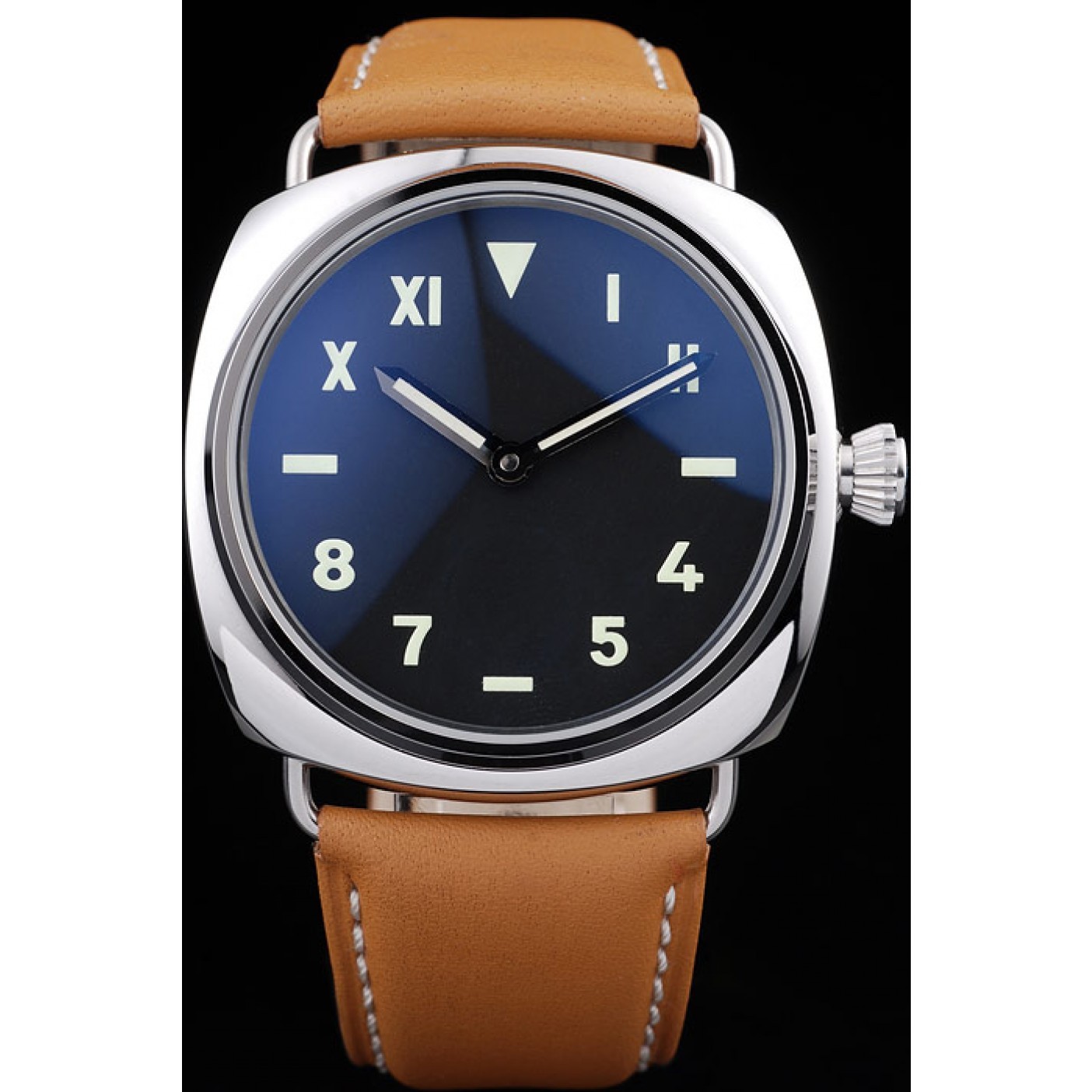 MiroTime Panerai Radiomir Polished Stainless Steel Case Black Dial Brown Leather Strap 98160