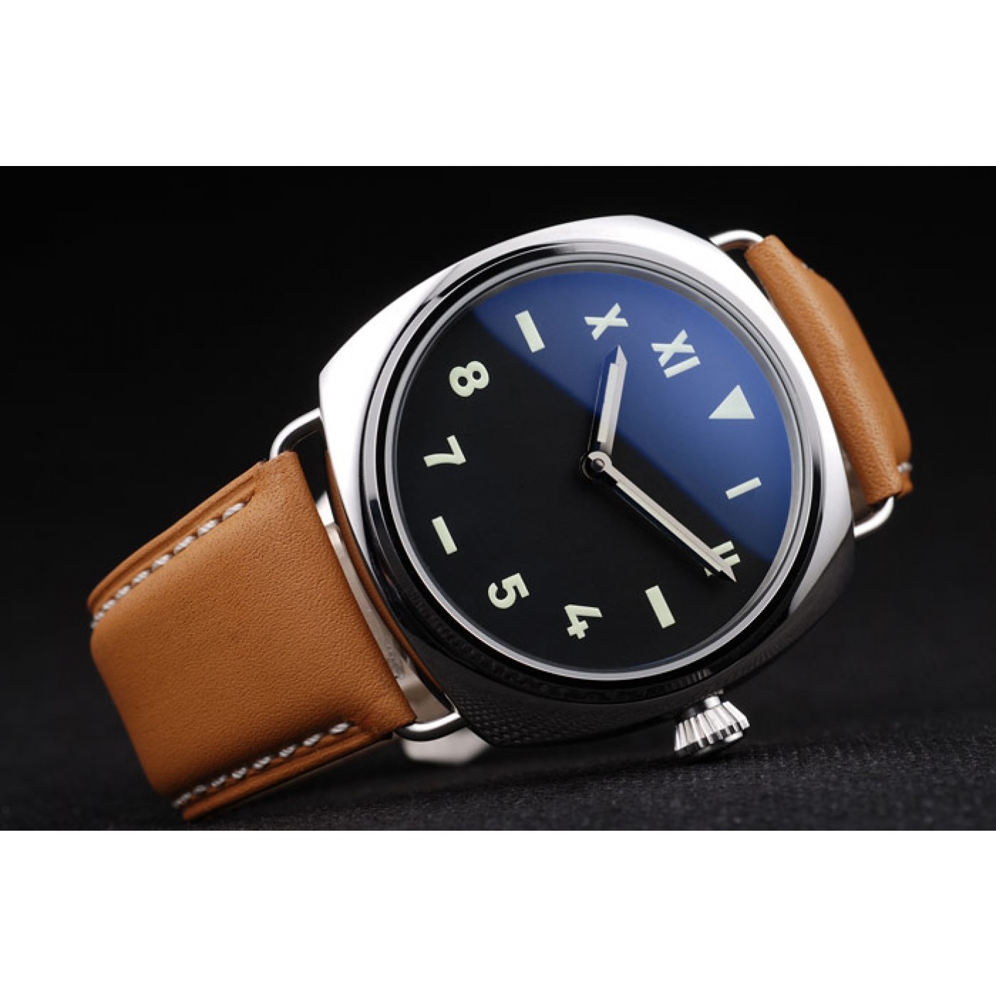 MiroTime Panerai Radiomir Polished Stainless Steel Case Black Dial Brown Leather Strap 98160