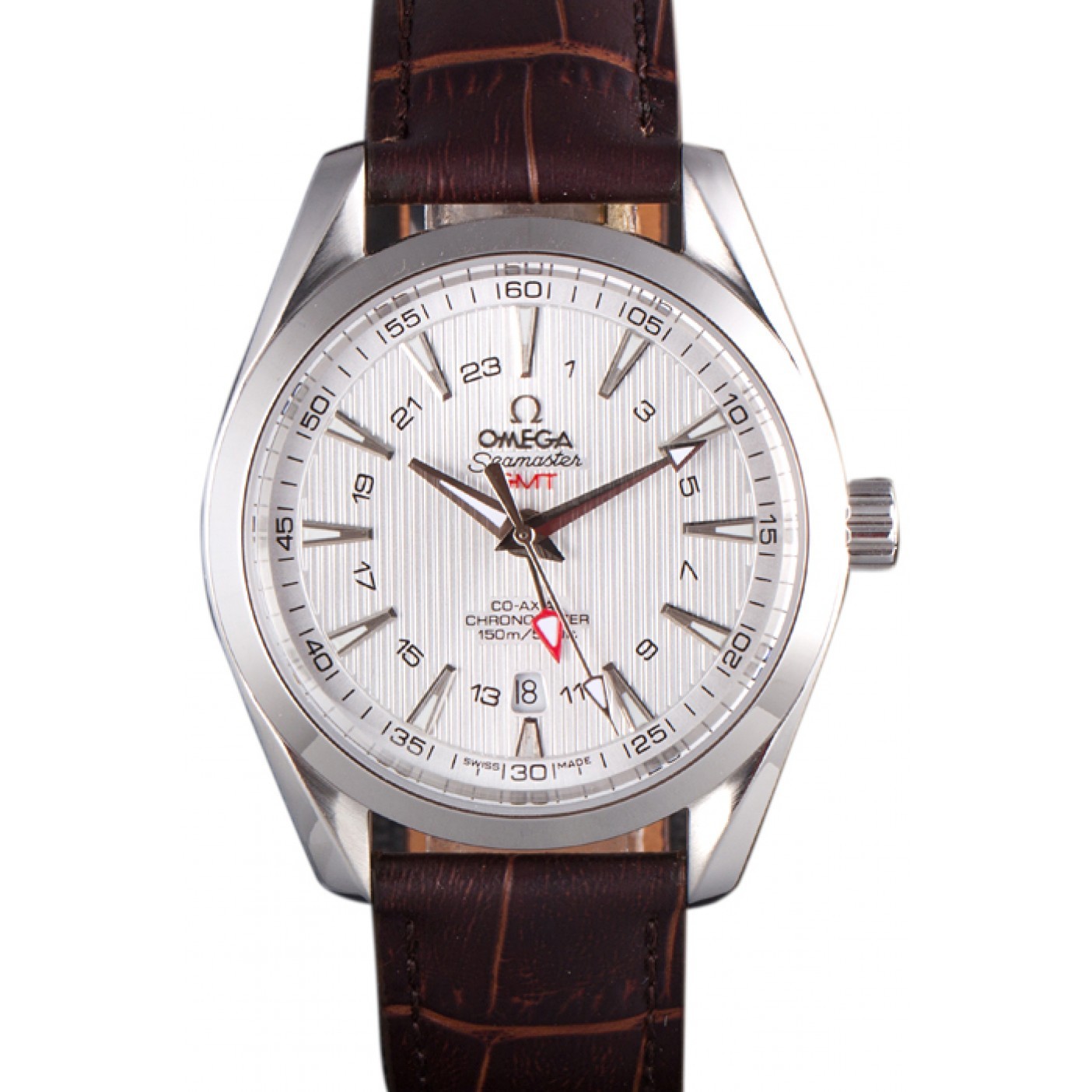 MiroTime Omega Seamaster Silver Bezel with White Dial and Brown Leather Band 621573
