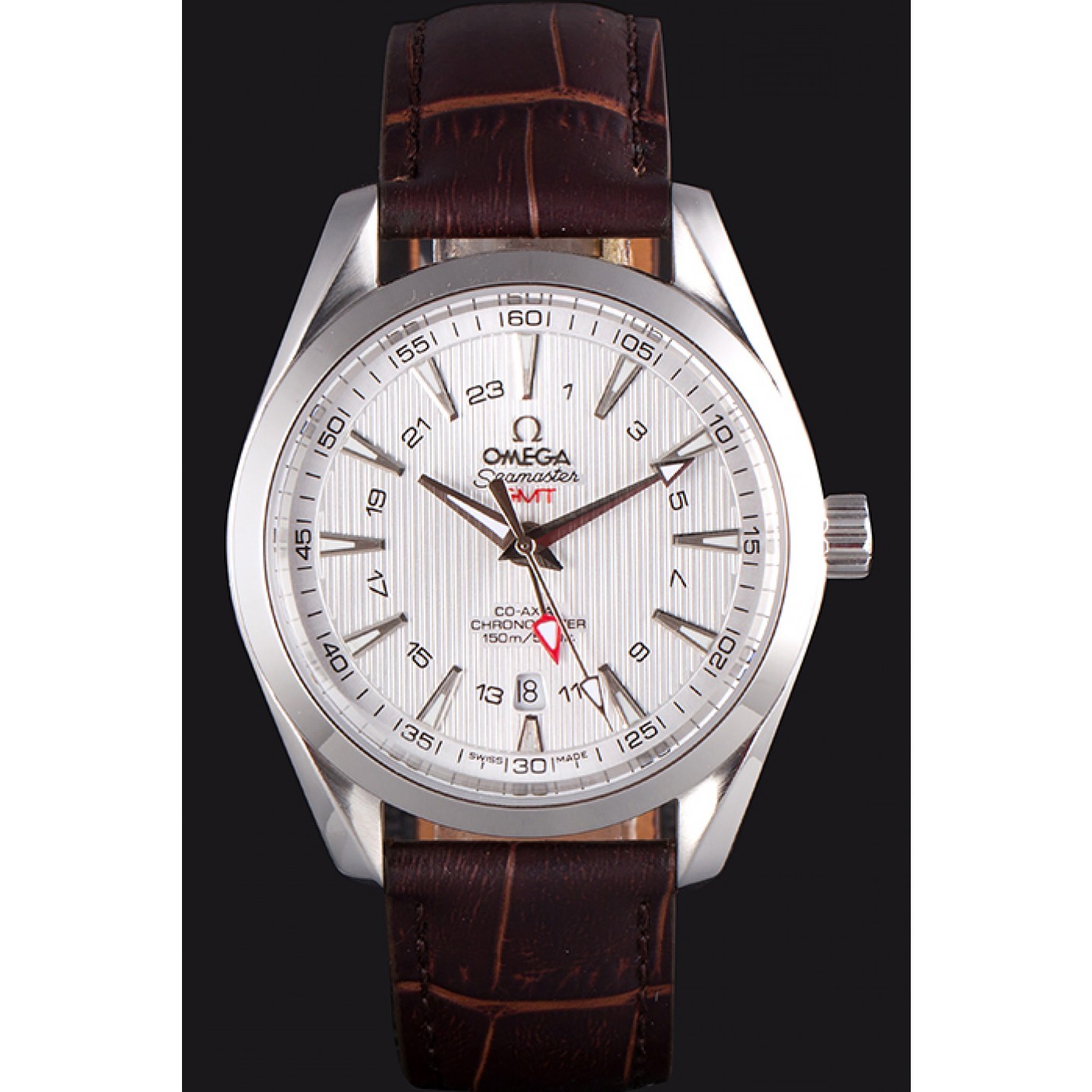 MiroTime Omega Seamaster Silver Bezel with White Dial and Brown Leather Band 621573