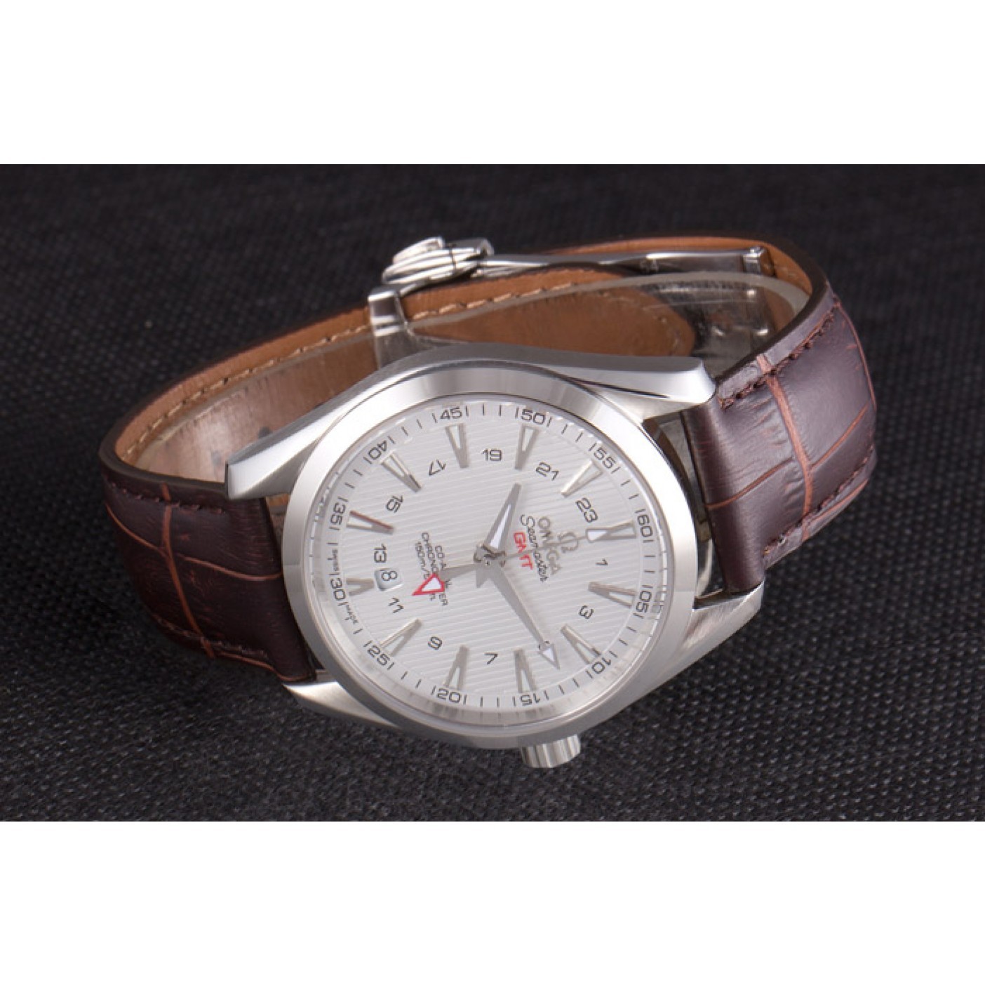 MiroTime Omega Seamaster Silver Bezel with White Dial and Brown Leather Band 621573