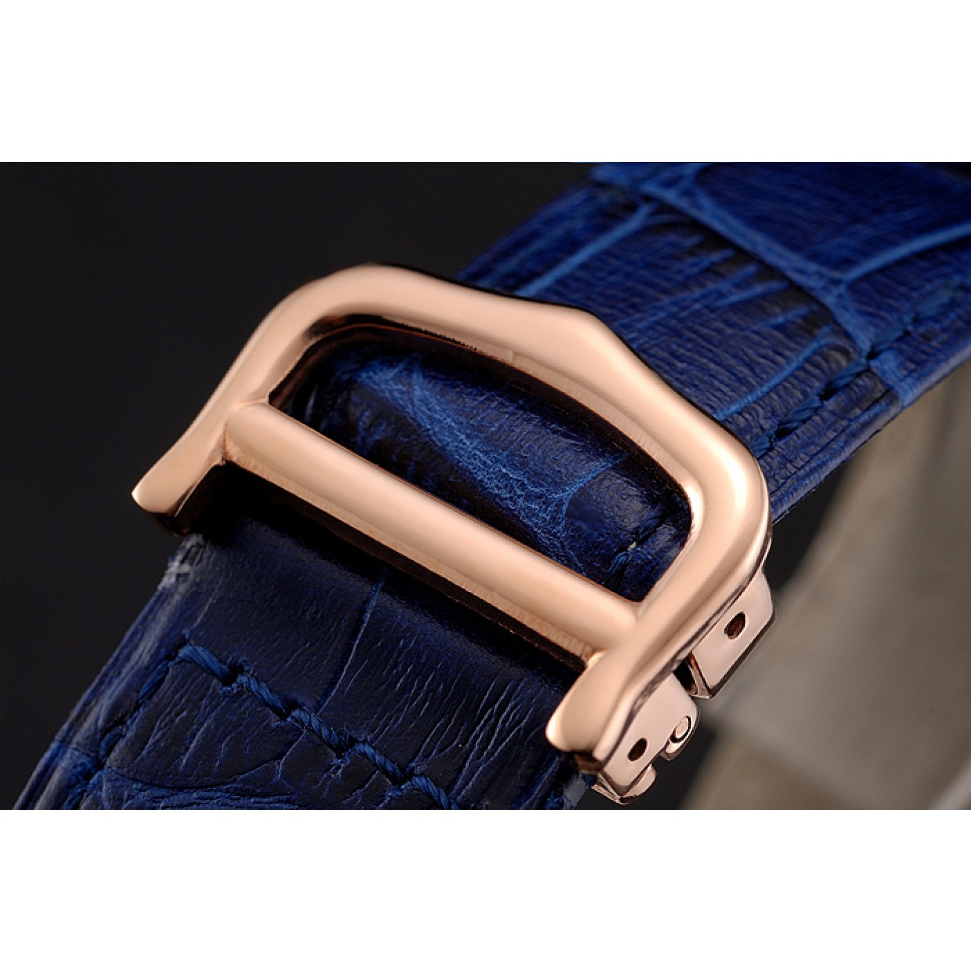 MiroTime Cartier Ronde Solo Blue Dial Diamond Hour Marks Rose Gold Case Blue Leather Strap