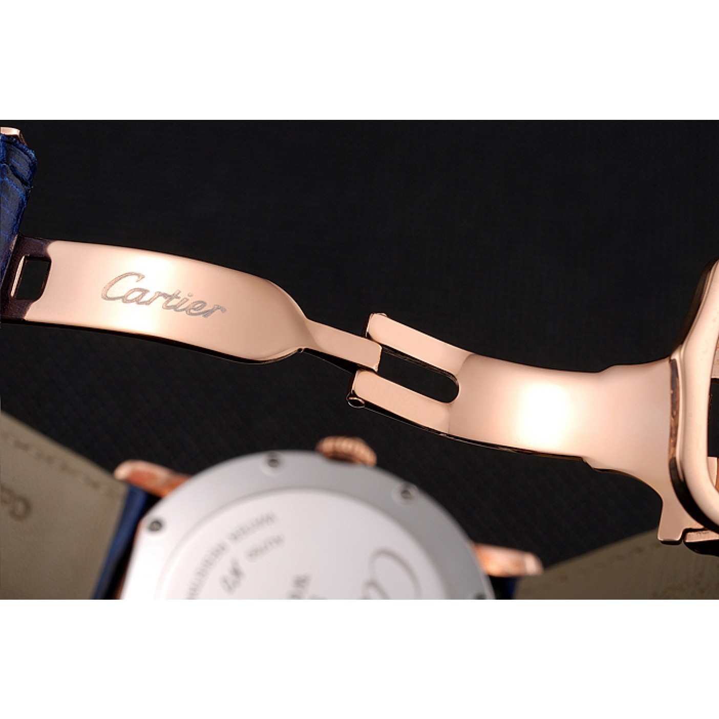 MiroTime Cartier Ronde Solo Blue Dial Diamond Hour Marks Rose Gold Case Blue Leather Strap