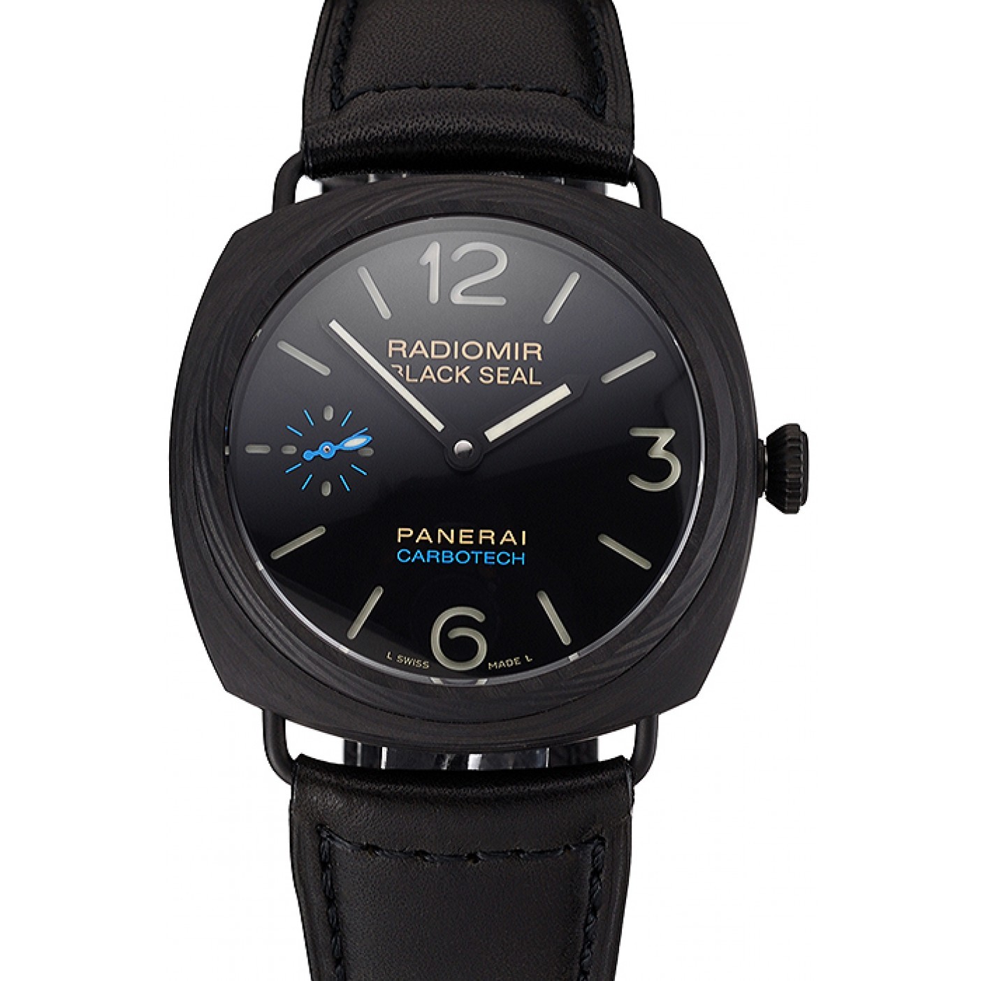 MiroTime Swiss Panerai Radiomir Black Seal Carbotech Black Dial Black Case Black Leather Strap