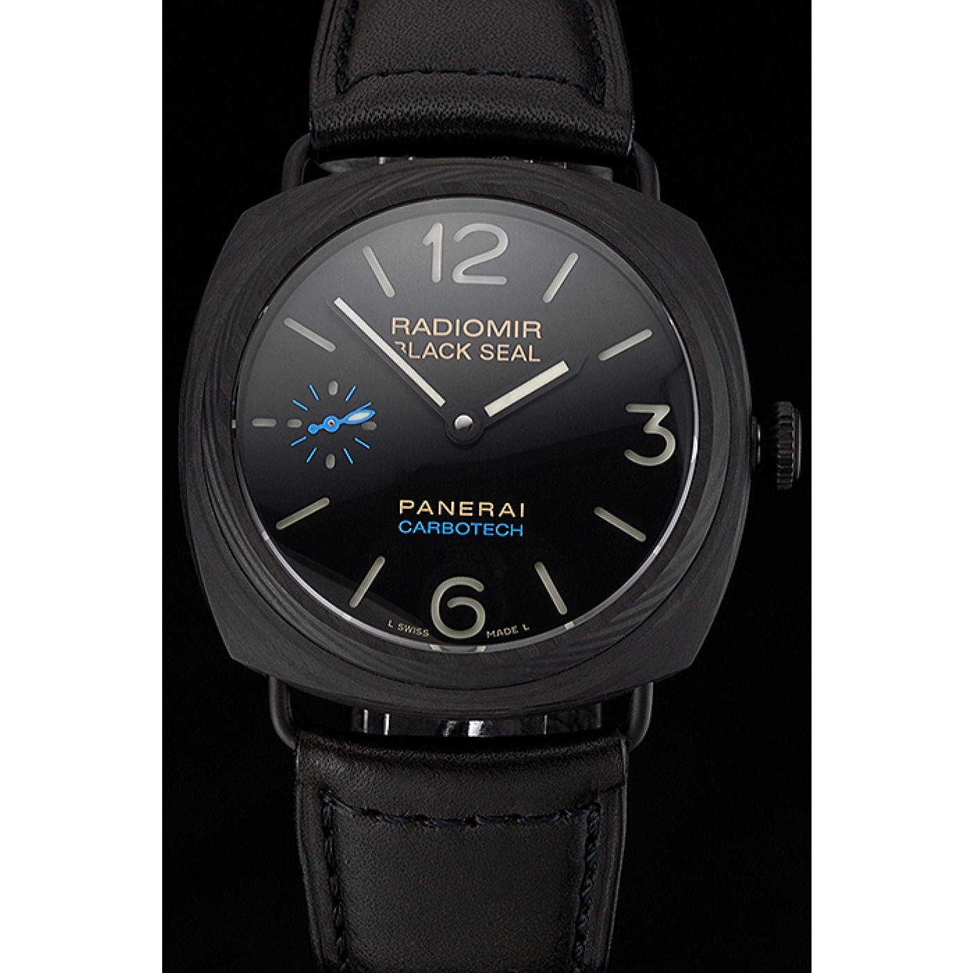 MiroTime Swiss Panerai Radiomir Black Seal Carbotech Black Dial Black Case Black Leather Strap