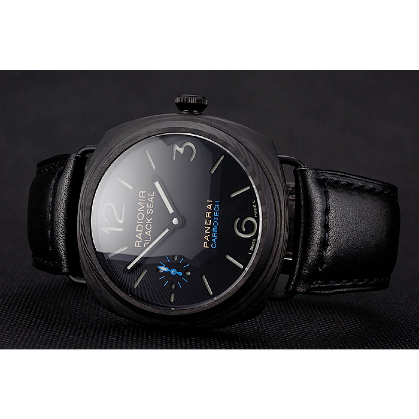 MiroTime Swiss Panerai Radiomir Black Seal Carbotech Black Dial Black Case Black Leather Strap