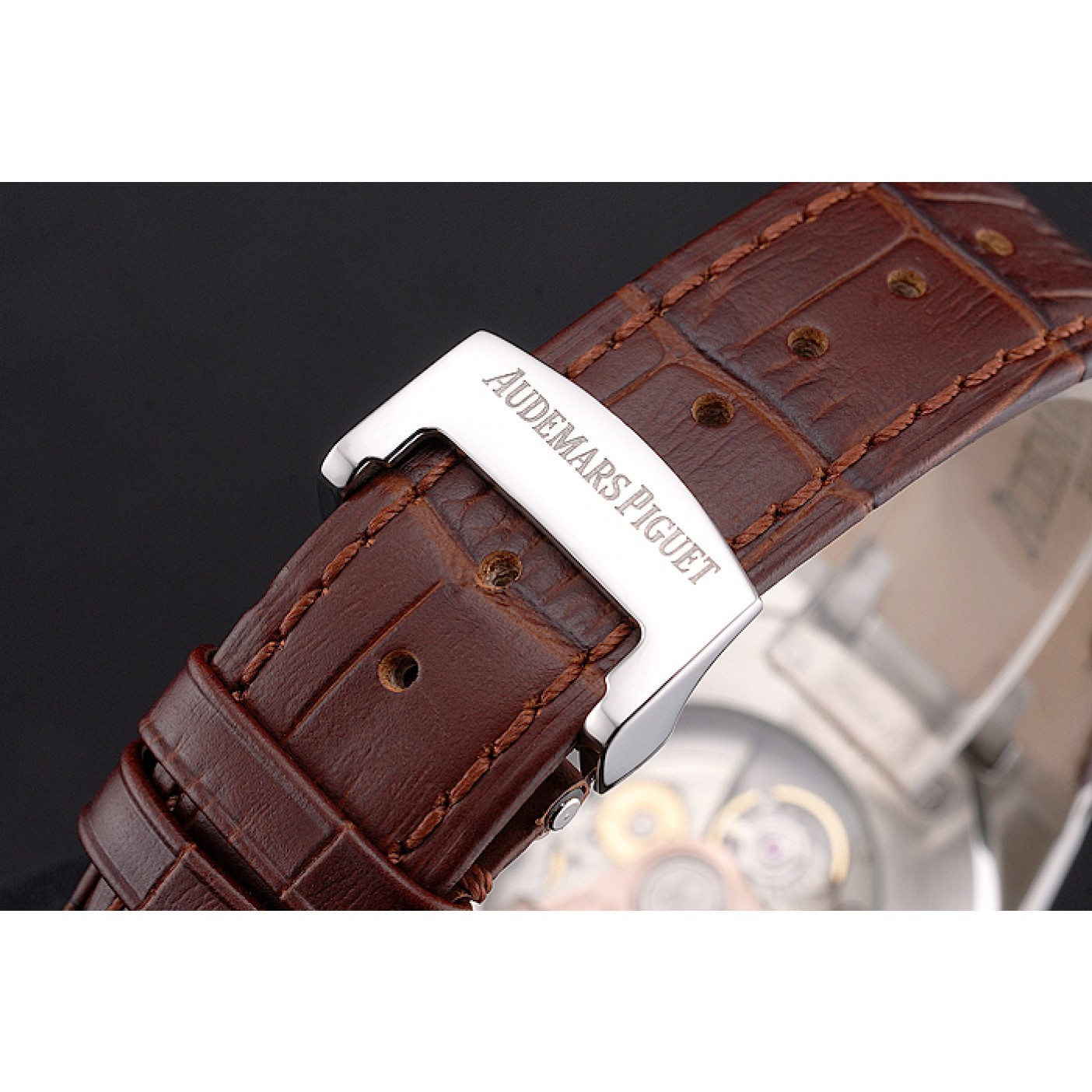 MiroTime Swiss Audemars Piguet Royal Oak White Dial Stainless Steel Case Brown Leather Strap