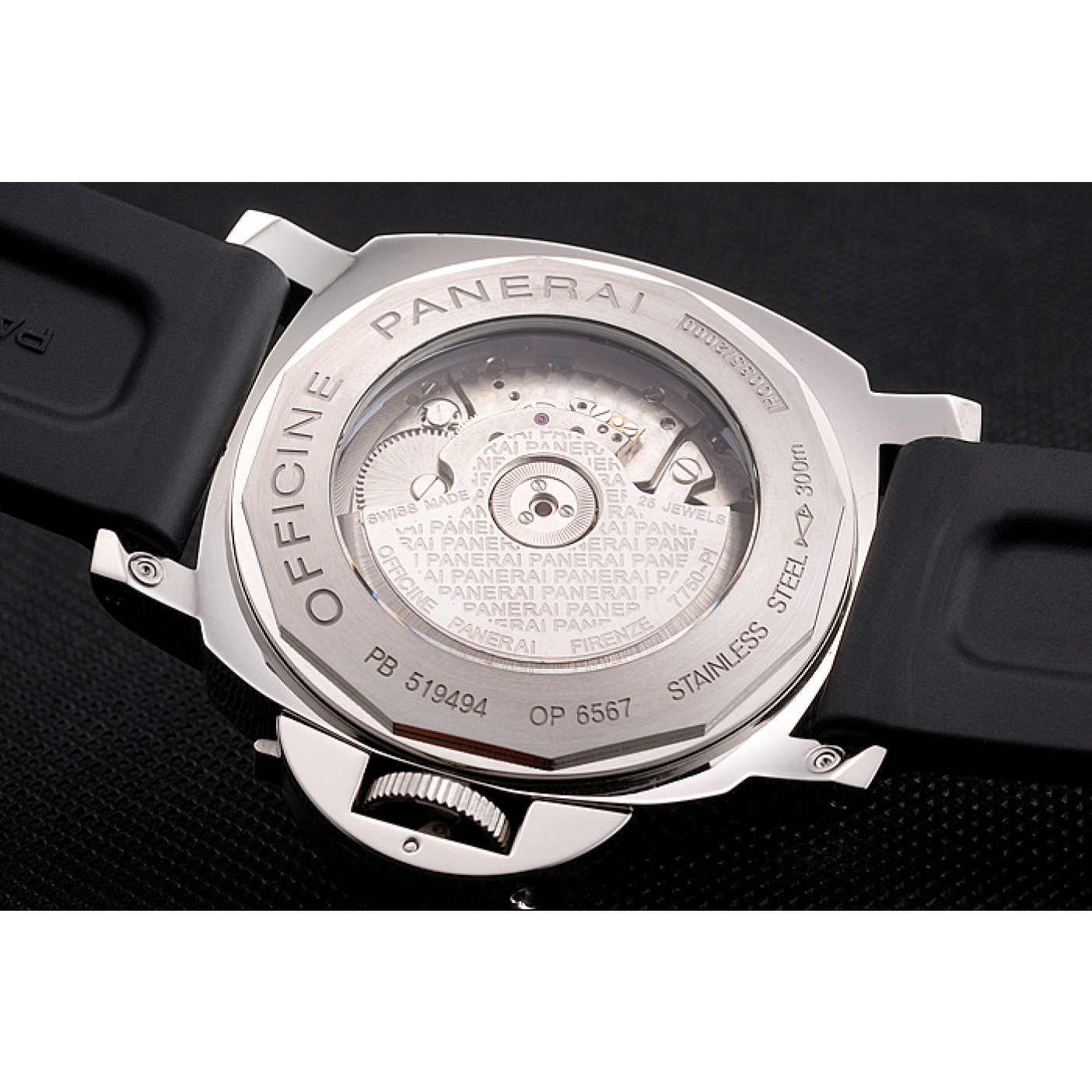 MiroTime Panerai Luminor Power Reserve Black Hobnail Pattern Dial Stainless Stel Case Black Rubber Strap