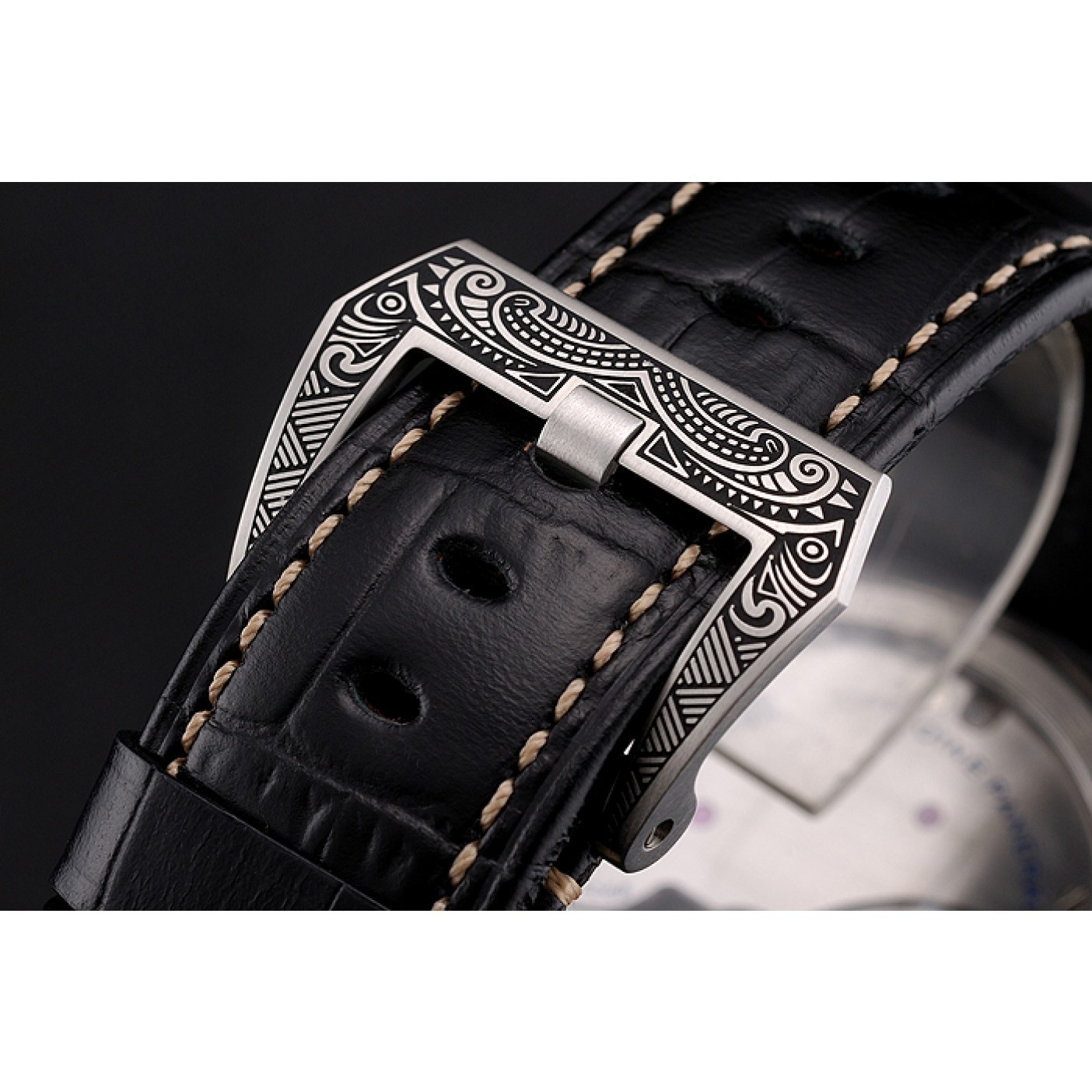 MiroTime Panerai Radiomir Firenze 3 Days Acciaio PAM604 Black Dial Engraved Stainless Stell Case Black Leather Strap