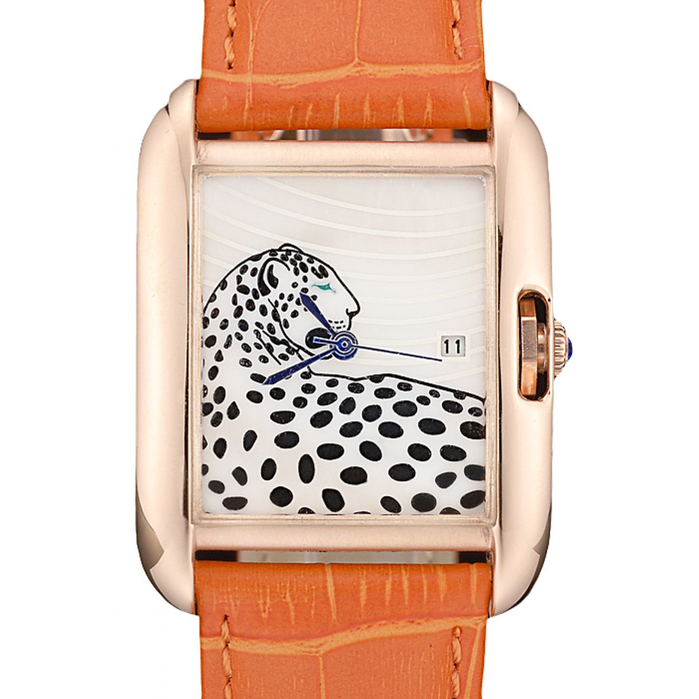 MiroTime Cartier Tank Anglaise White Tiger Dial Gold Case Orange Leather Bracelet