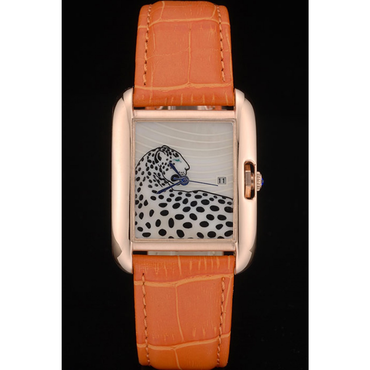 MiroTime Cartier Tank Anglaise White Tiger Dial Gold Case Orange Leather Bracelet
