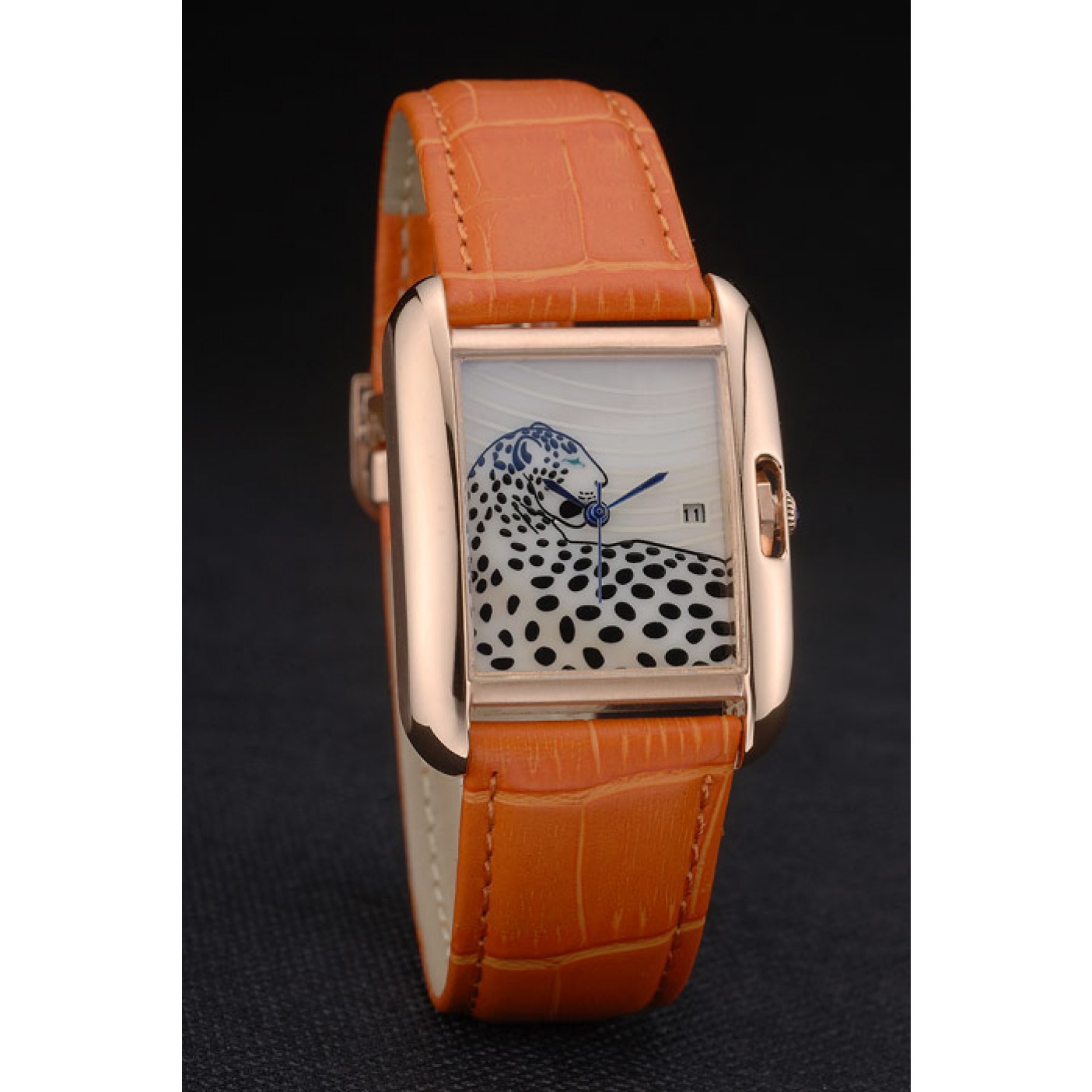 MiroTime Cartier Tank Anglaise White Tiger Dial Gold Case Orange Leather Bracelet