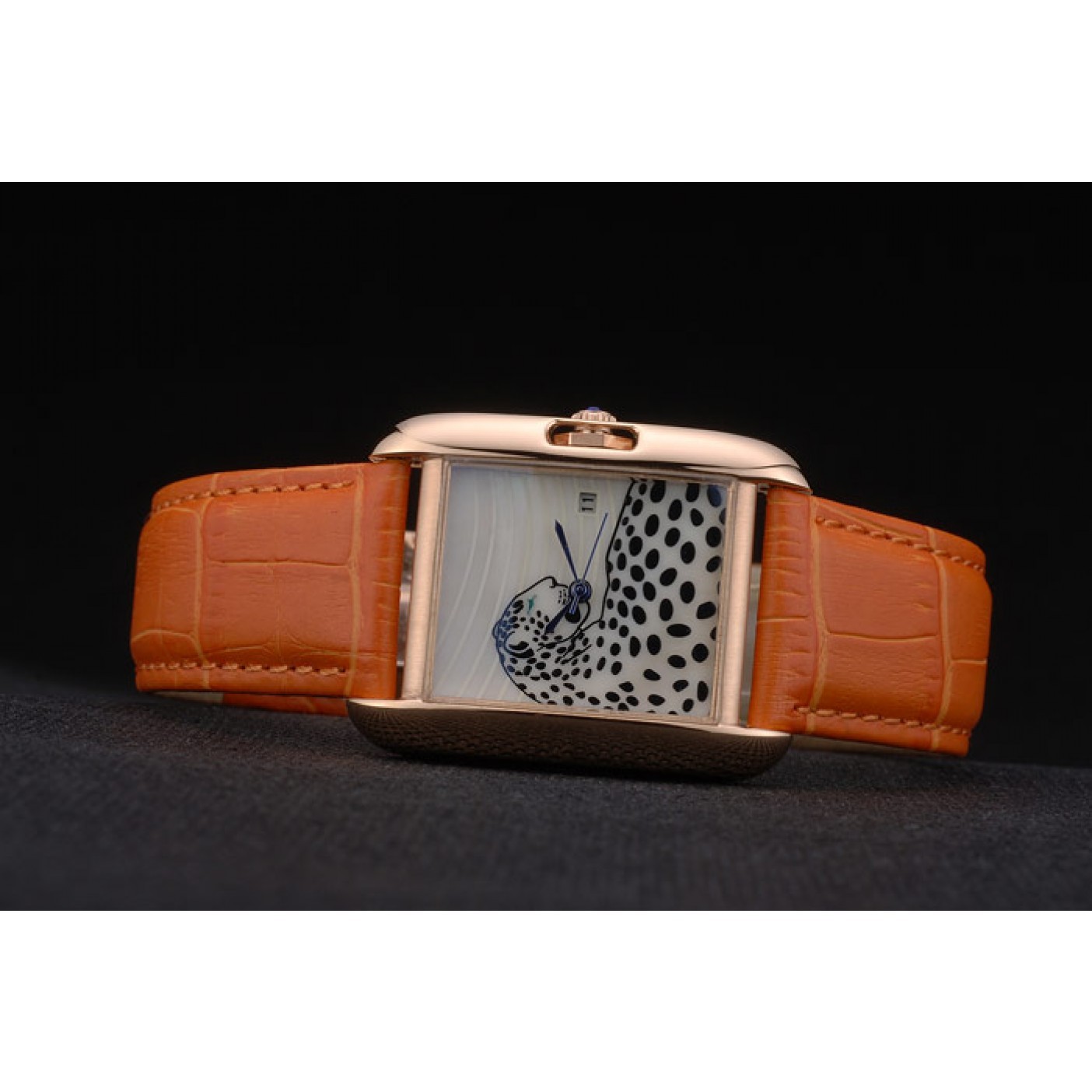 MiroTime Cartier Tank Anglaise White Tiger Dial Gold Case Orange Leather Bracelet