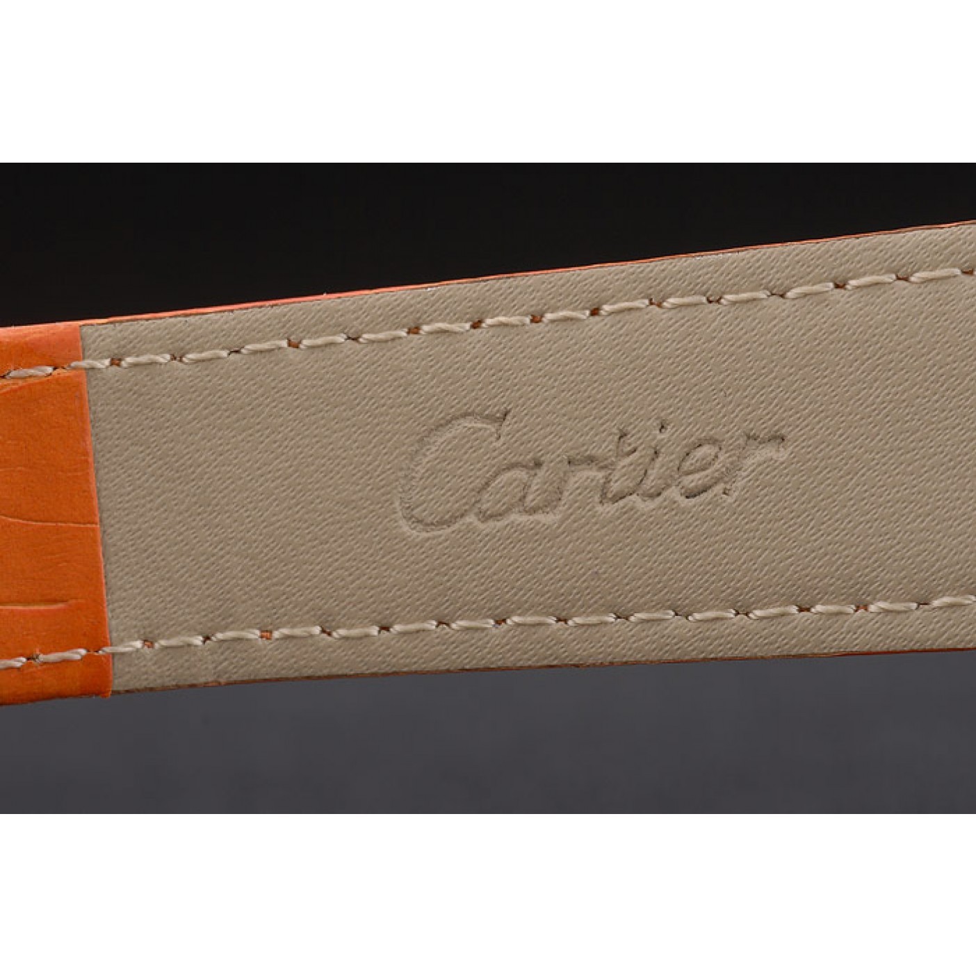 MiroTime Cartier Tank Anglaise White Tiger Dial Gold Case Orange Leather Bracelet