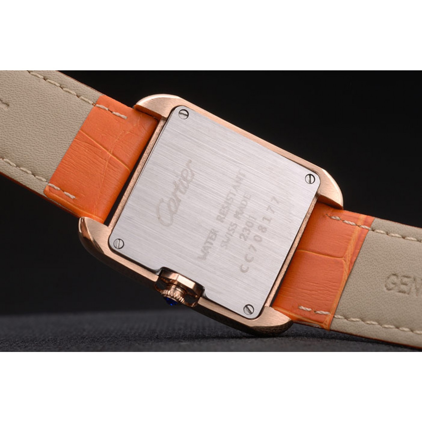 MiroTime Cartier Tank Anglaise White Tiger Dial Gold Case Orange Leather Bracelet