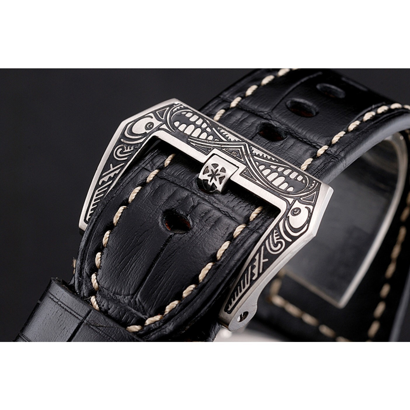 MiroTime Panerai Radiomir Firenze PAM604 Black Dial Roman Numerals Engraved Stainless Steel Case Black Leather Strap