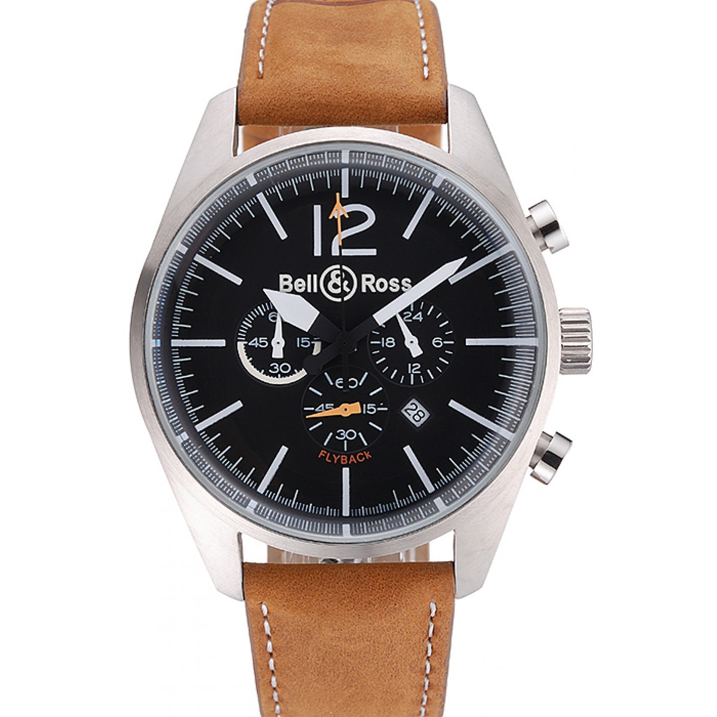 MiroTime Bell and Ross BR126 Flyback Black Dial Silver Case Brown Suede Leather Strap