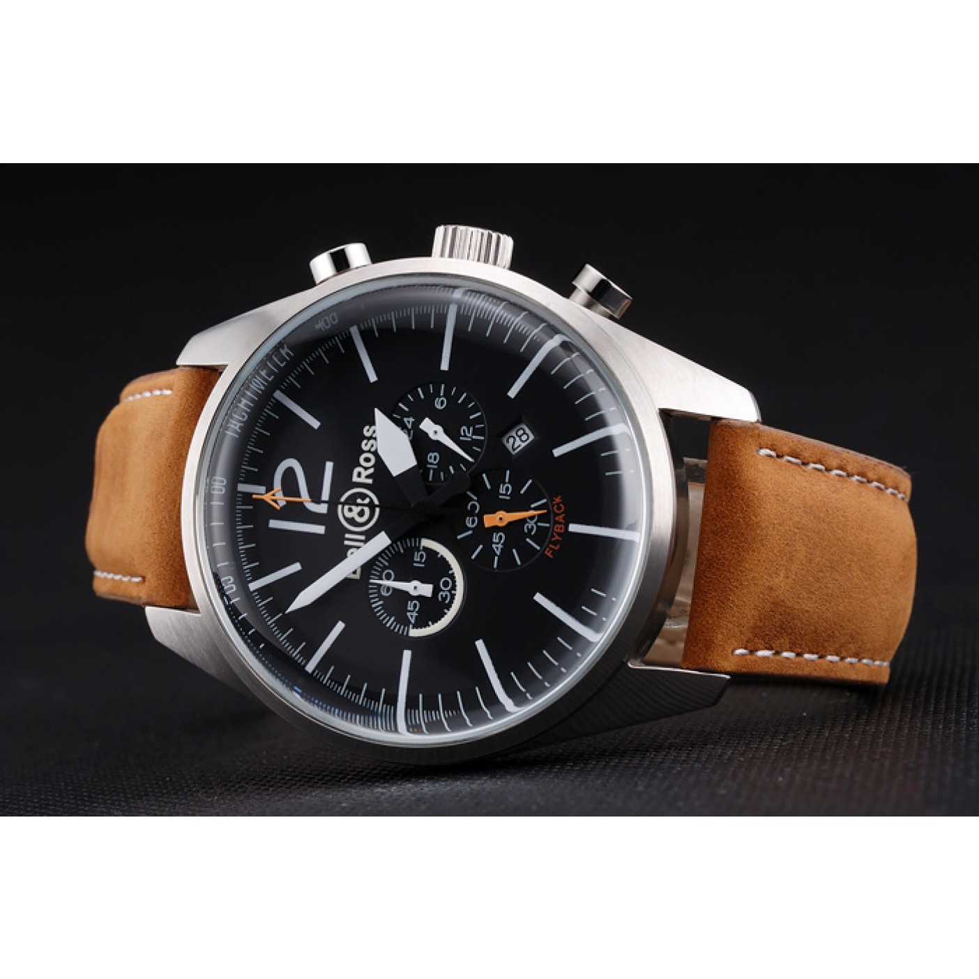 MiroTime Bell and Ross BR126 Flyback Black Dial Silver Case Brown Suede Leather Strap